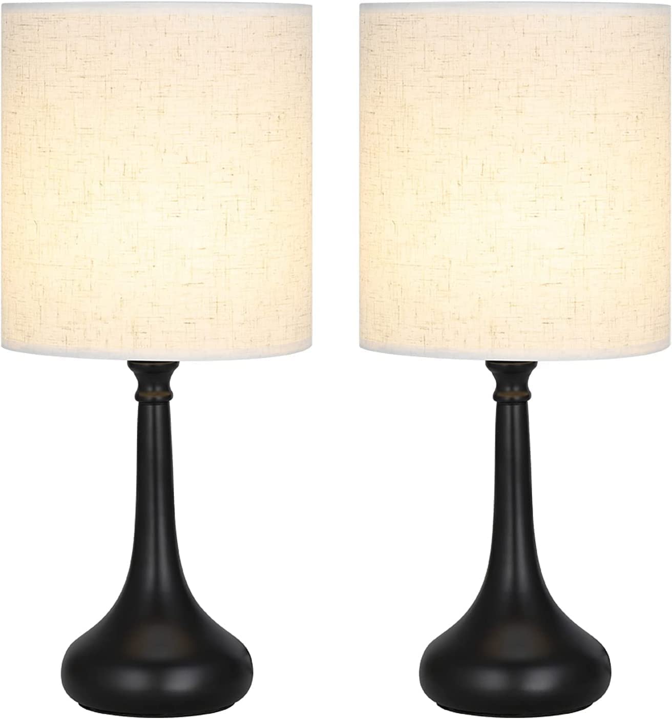 Modern Minimalist Bedside Table Lamps - Set of 2 Black Linen Shade Desk Lamps with Black Base for Bedroom, Living Room & Office - Perfect for Nightstand, Reading Nook & Home Decor