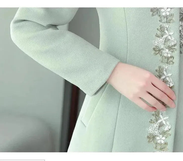 Women's Embroidered Wool Coat - Elegant Winter Overcoat for Women | Perfect for Office, Parties & Cold Weather Fashion