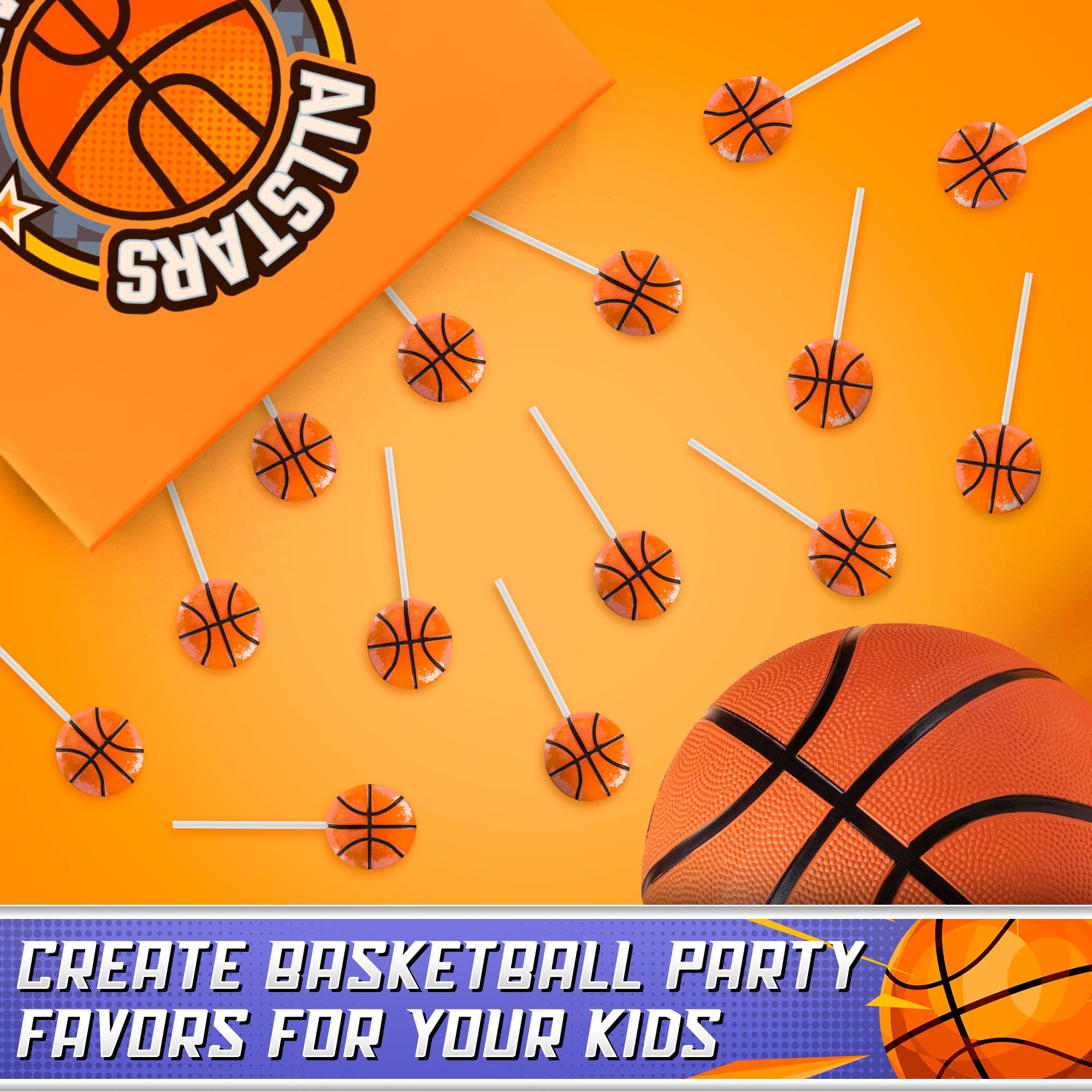 Basketball Lollipops 12 Pack - Bulk Basketball Candy for Sports Party Favors, Game Day Snacks & Team Decorations - Perfect for Basketball Birthday Parties, School Events and Sports Themed Celebrations