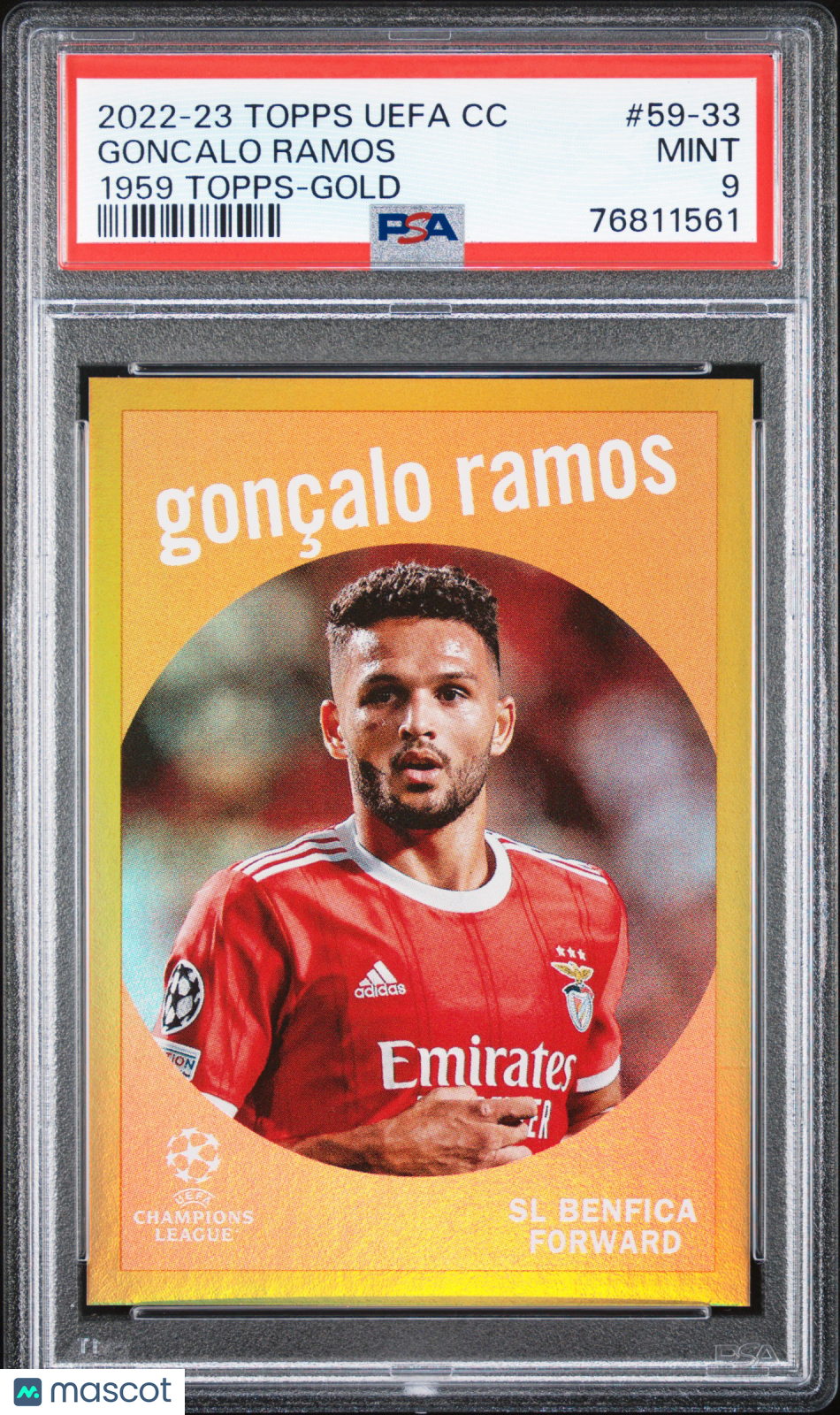 2022 Topps UEFA Goncalo Ramos #59 Gold Parallel /50 PSA 9 Mint - Rare Soccer Trading Card for Collectors & Investors - Perfect for Display, Gifts, and Sports Memorabilia Collections