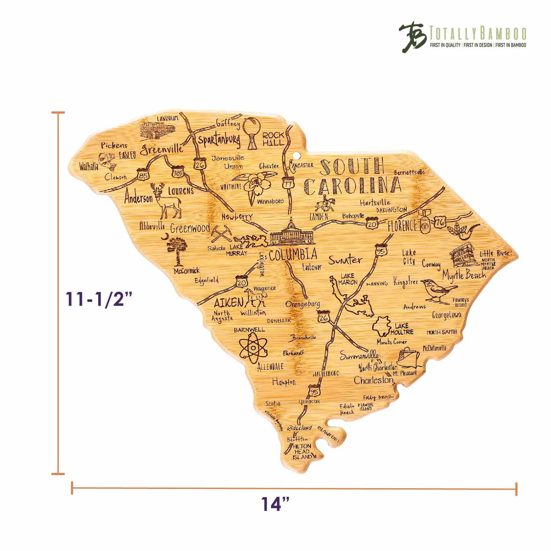 Premium 14 x 11.5 Inch South Carolina Themed Wooden Cutting Board - Perfect for Kitchen Prep, Charcuterie Boards & Home Decor