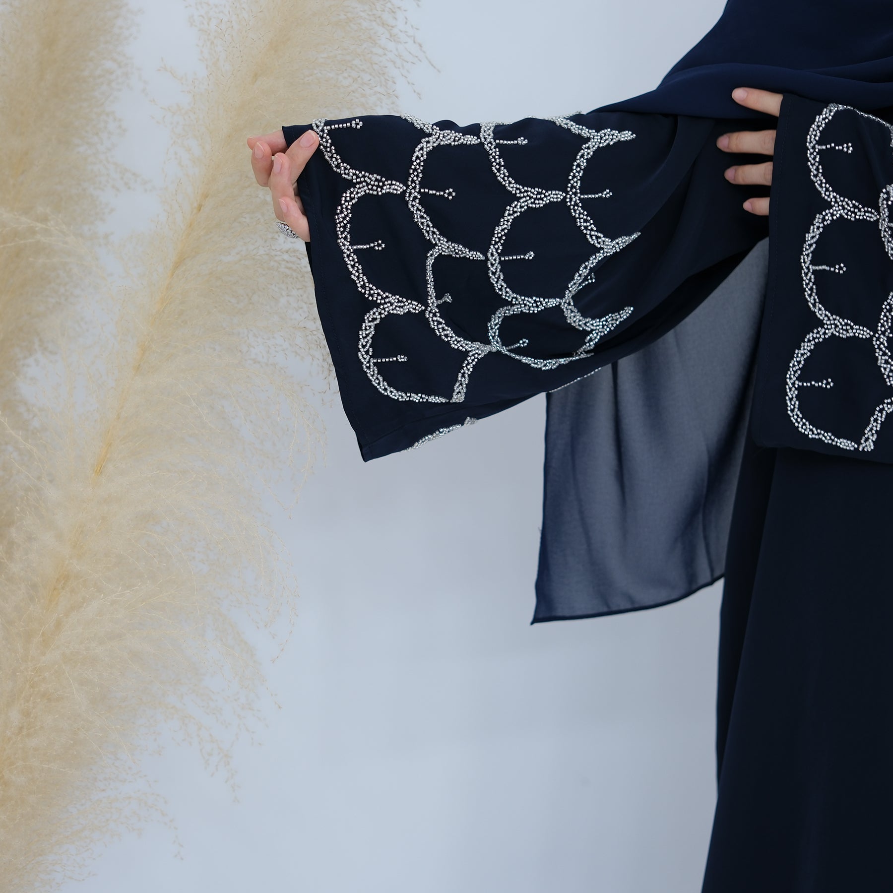 Irssane Nida Open Abaya Kimono - Navy Blue Muslim Prayer Dress for Women | Perfect for Prayer, Mosque, and Special Occasions