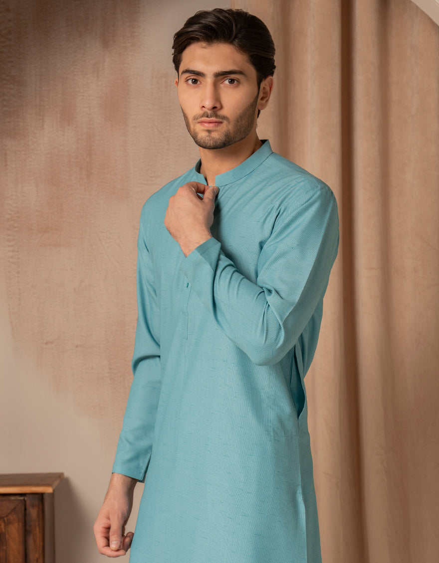 Stylish Blended Green Kurta by J. Junaid Jamshed - Comfortable Cotton Ethnic Wear for Men - Perfect for Festivals, Weddings & Casual Outings