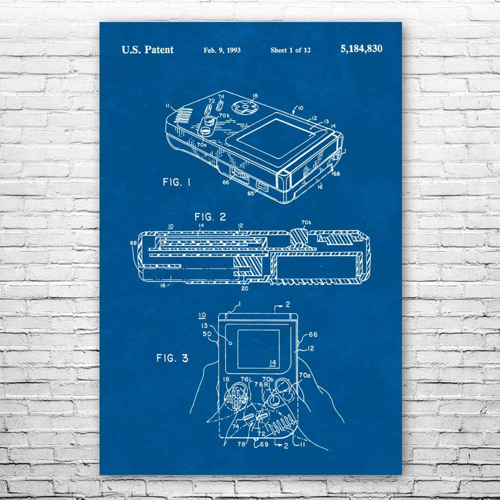 Vintage Game Boy Blueprint Poster Print - 8x10 Inch Retro Video Game Wall Art for Gamers & Collectors | Perfect Gift for Game Room Decor, Man Cave, or Office Display