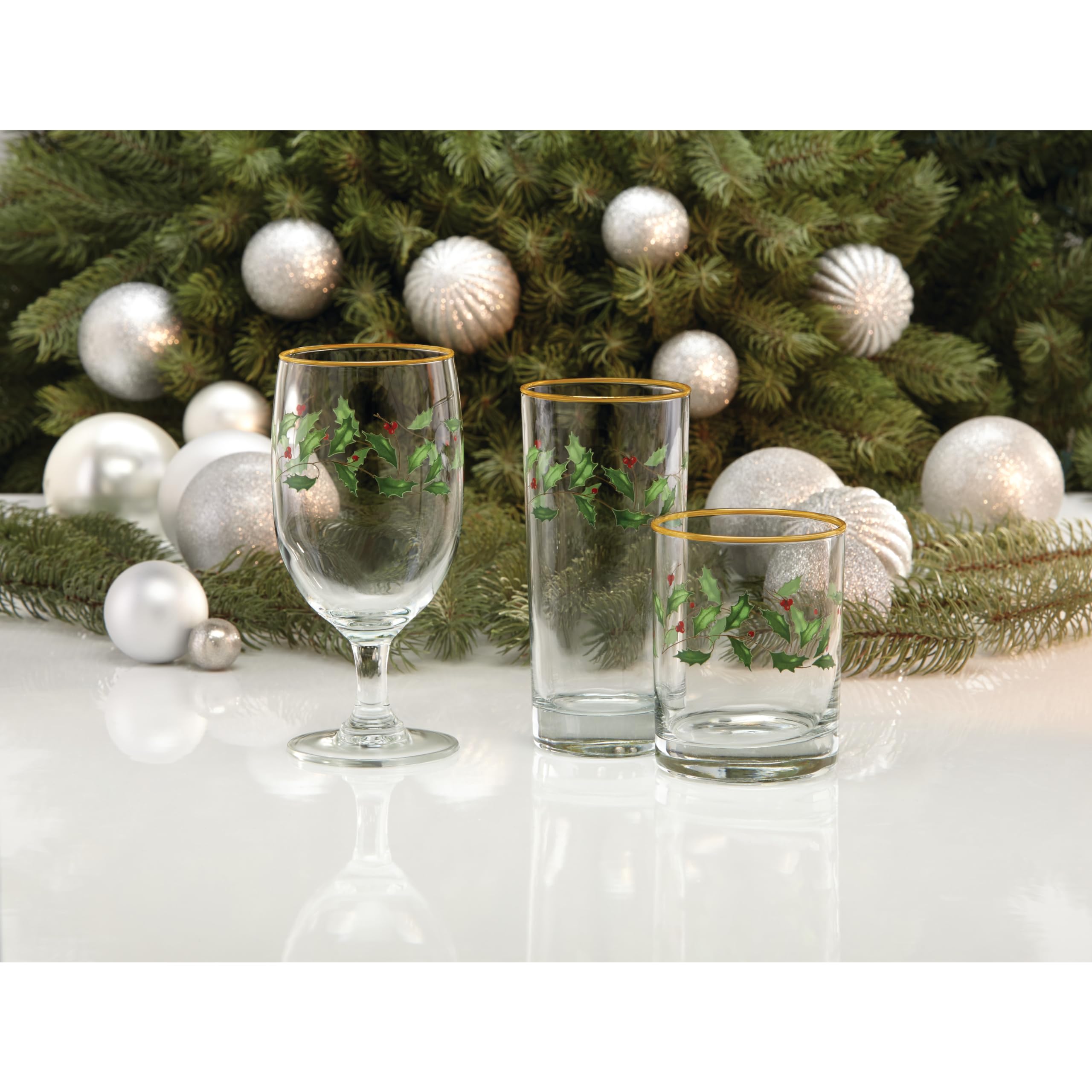 Lenox 849605 Holiday 4-Piece Highball Glass Set - Christmas Dinnerware for Entertaining - Perfect for Holiday Parties, Cocktail Nights & Festive Gatherings