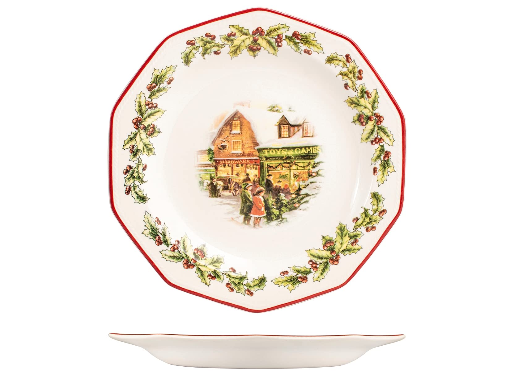 Churchill 842474 Holly Toys 18-Piece Earthware Tableware Set, White - Perfect for Christmas Dinner, Holiday Parties & Festive Gatherings