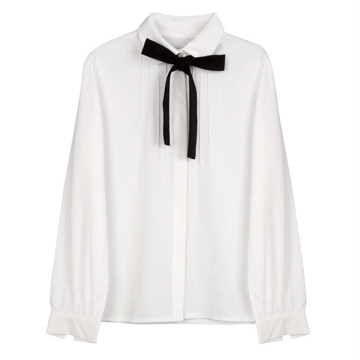 Kozart Women's Long Sleeve Peter Pan Collar Blouse with Bowknot - Elegant White Button-Down Shirt for Office, Business Casual & Formal Wear