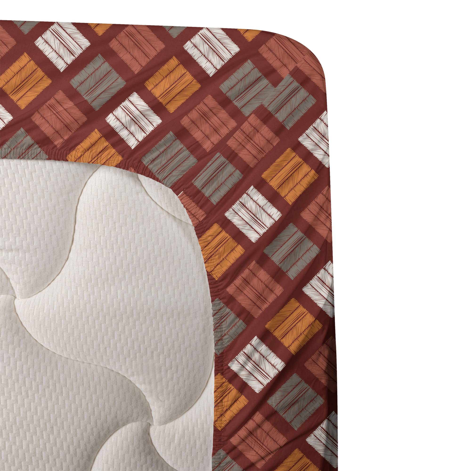 Ambesonne Abstract Geometric Bed Sheet Set - 4 Piece King Size with Fitted Sheet, Flat Sheet & Pillowcases - Warm Maroon Orange Dimgray Traditional Inspired Design - Perfect for Modern Bedrooms, Guest Rooms & Airbnb Styling