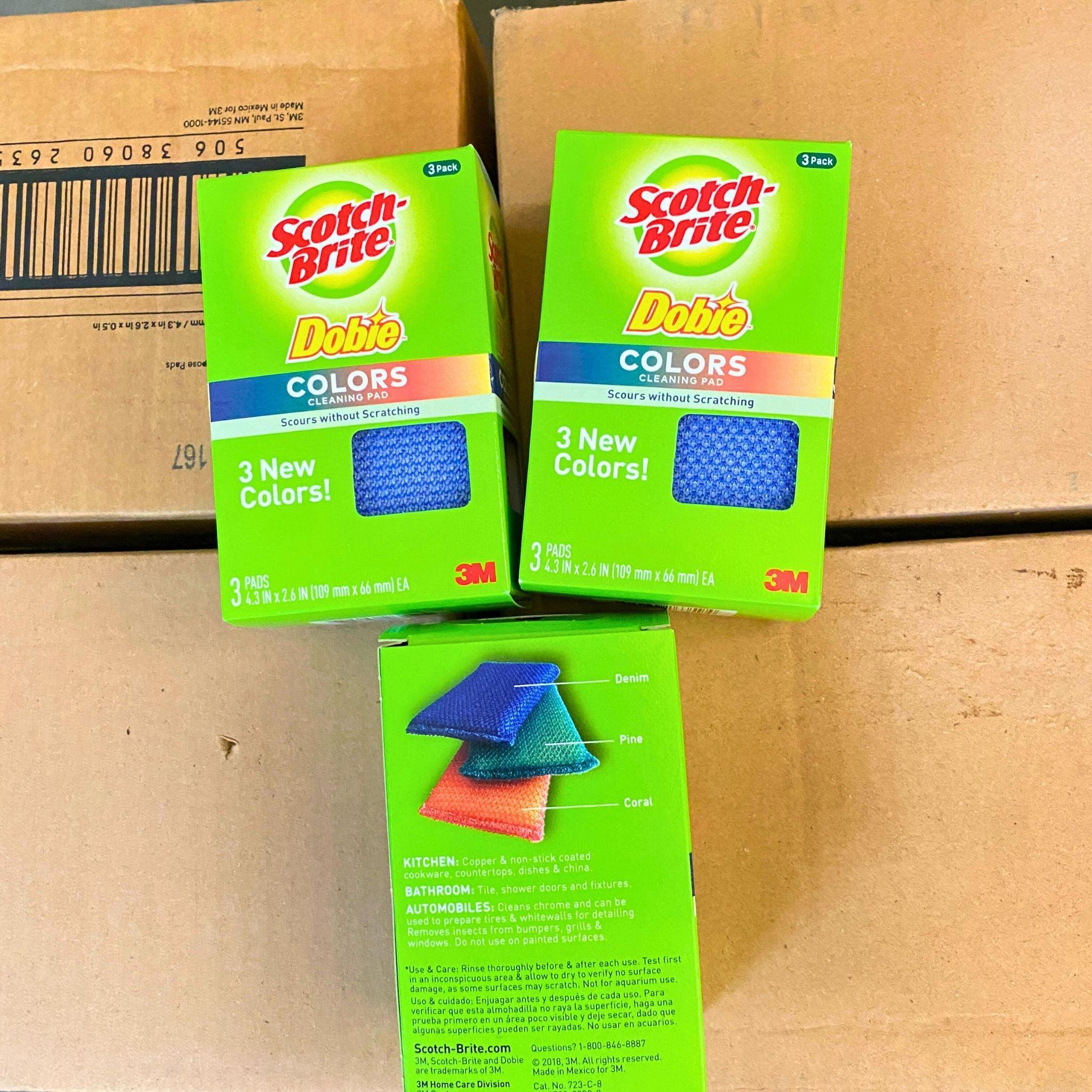 Scotch Brite Dobie Colors Non-Scratch Cleaning Pads - 3 Pack (50 Count) - Gentle Scouring for Dishes, Pots & Pans - Perfect for Kitchen Cleaning & Household Chores