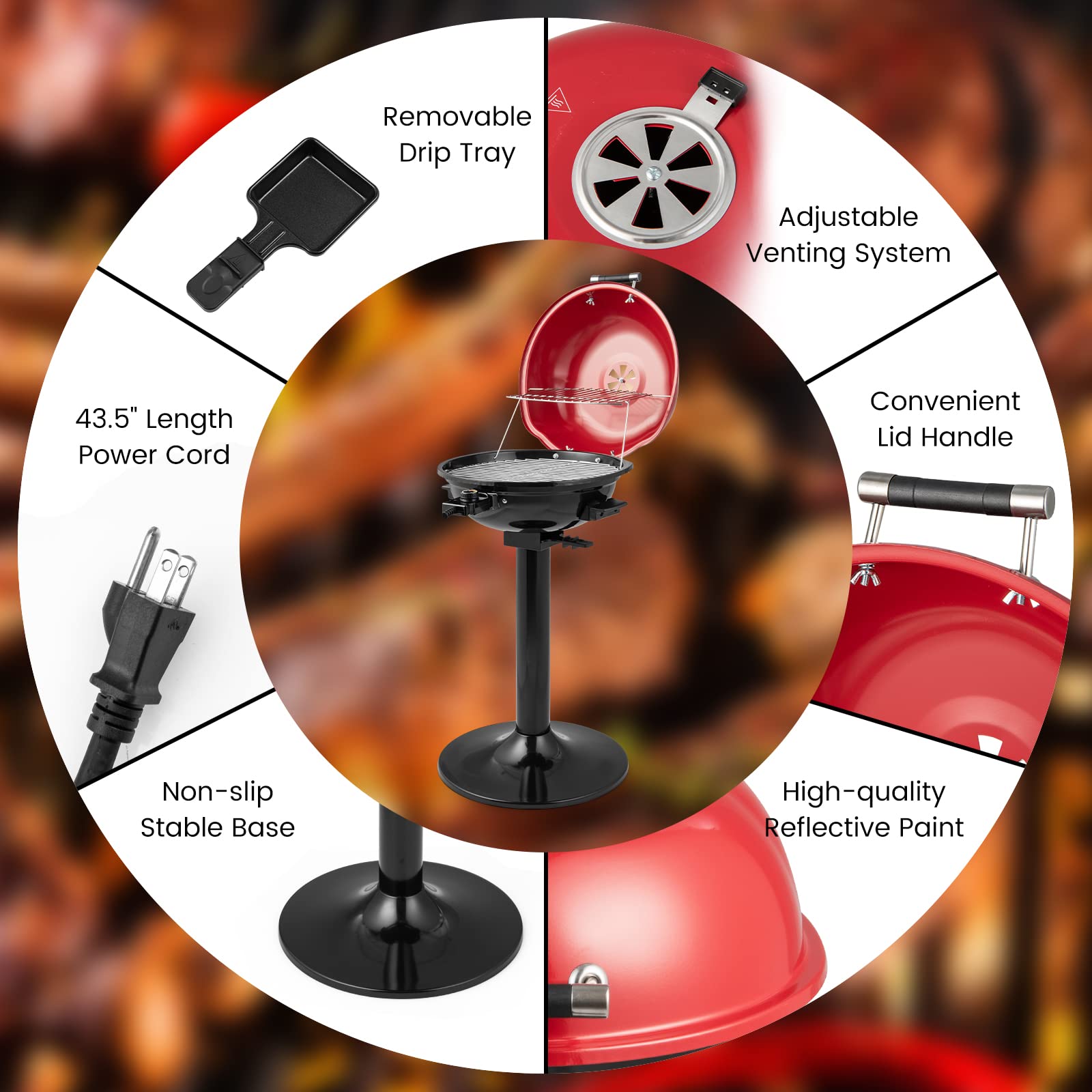 HAPPYGRILL 1600W Electric Outdoor BBQ Grill with Warming Rack - Portable Stand Grill for 15 People - Perfect for Backyard, Camping, and Picnic Parties
