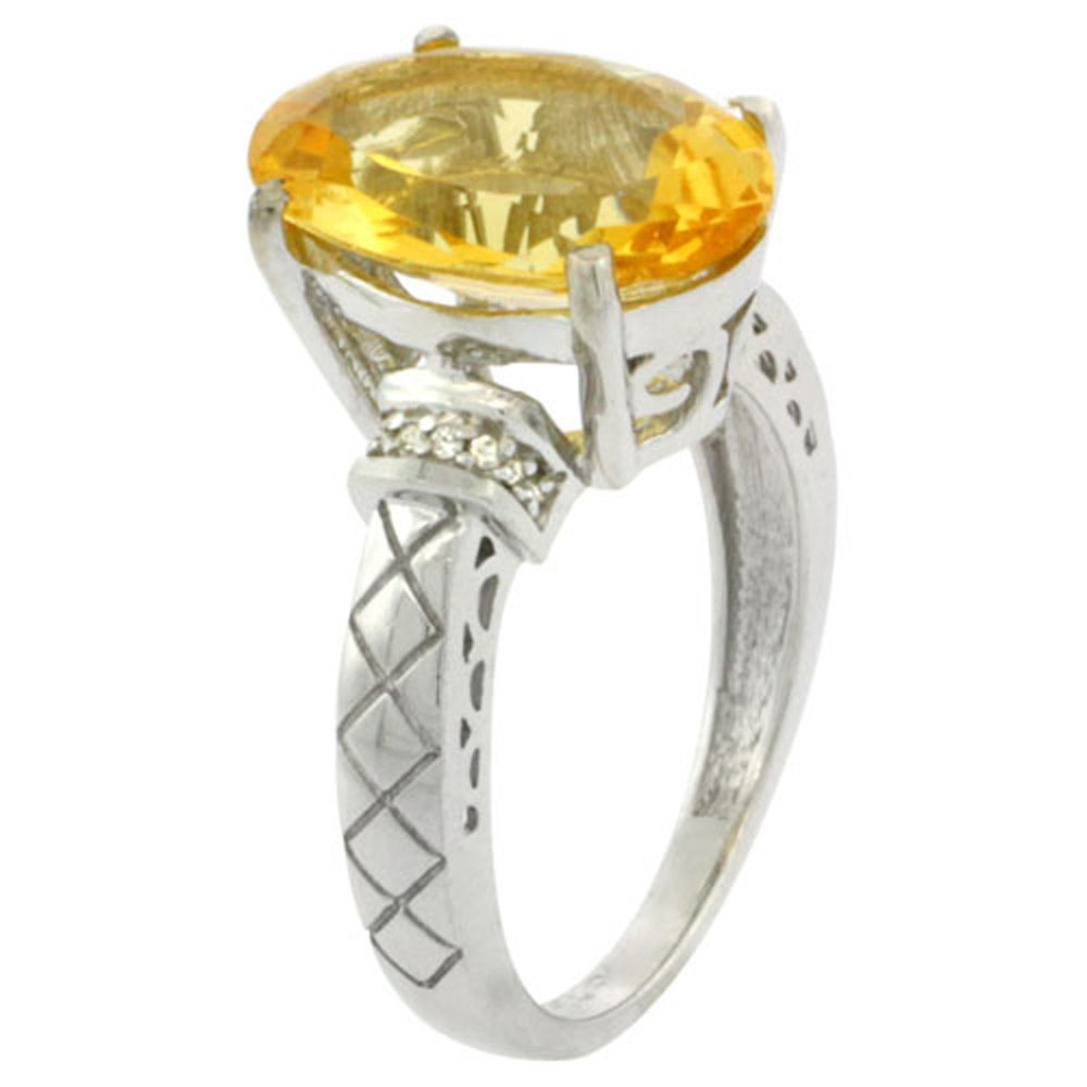 Natural Citrine Sterling Silver Diamond Ring - 14x10mm Oval Cut, Size 5-10 - Elegant Jewelry for Women, Perfect for Weddings, Anniversaries & Special Occasions