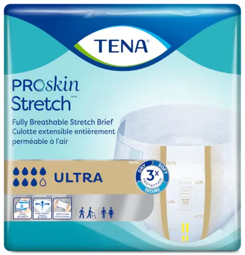 TENA ProSkin™ Stretch Ultra Incontinence Briefs for Women & Men | Breathable Adult Diapers for Maximum Protection | Ideal for Overnight Use, Travel & Active Lifestyles