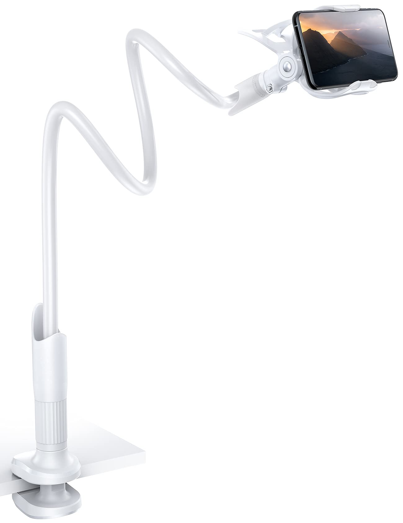Lamicall Adjustable Gooseneck Phone Holder - Universal 4-7 Inch Smartphone Stand with Non-Slip Base & Flexible Arm - Perfect for Desk, Bedside, Office, Kitchen, and Video Calls