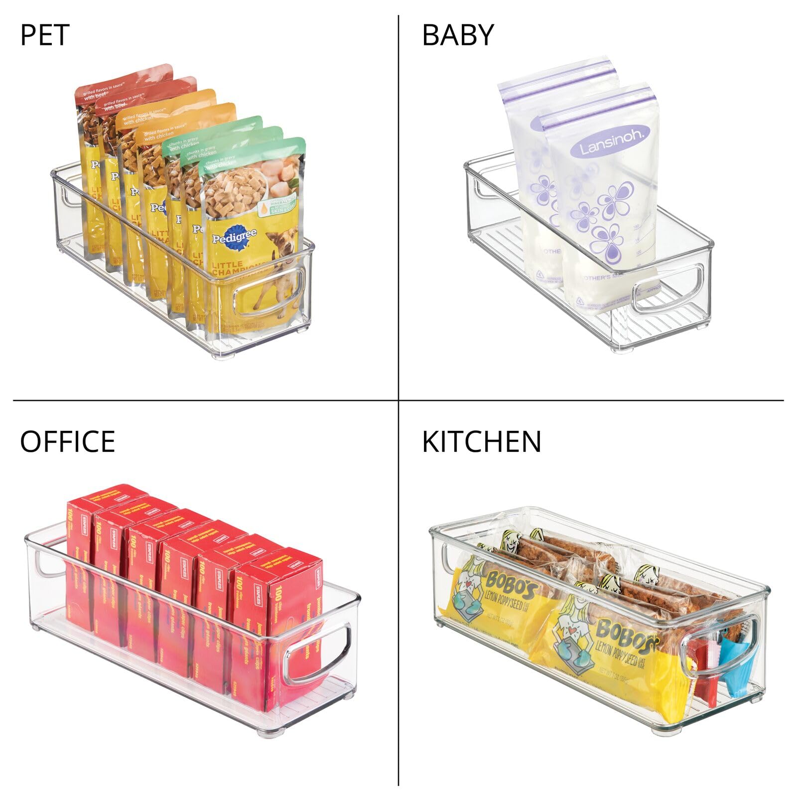 mDesign Small Plastic Storage Bins with Handles - 6 Pack Clear Organizer for Office Supplies, Pens, Pencils & Notes | Perfect for Filing Cabinets, Closet Shelves & Desk Drawers | Space-Saving Home & Office Organization Solution