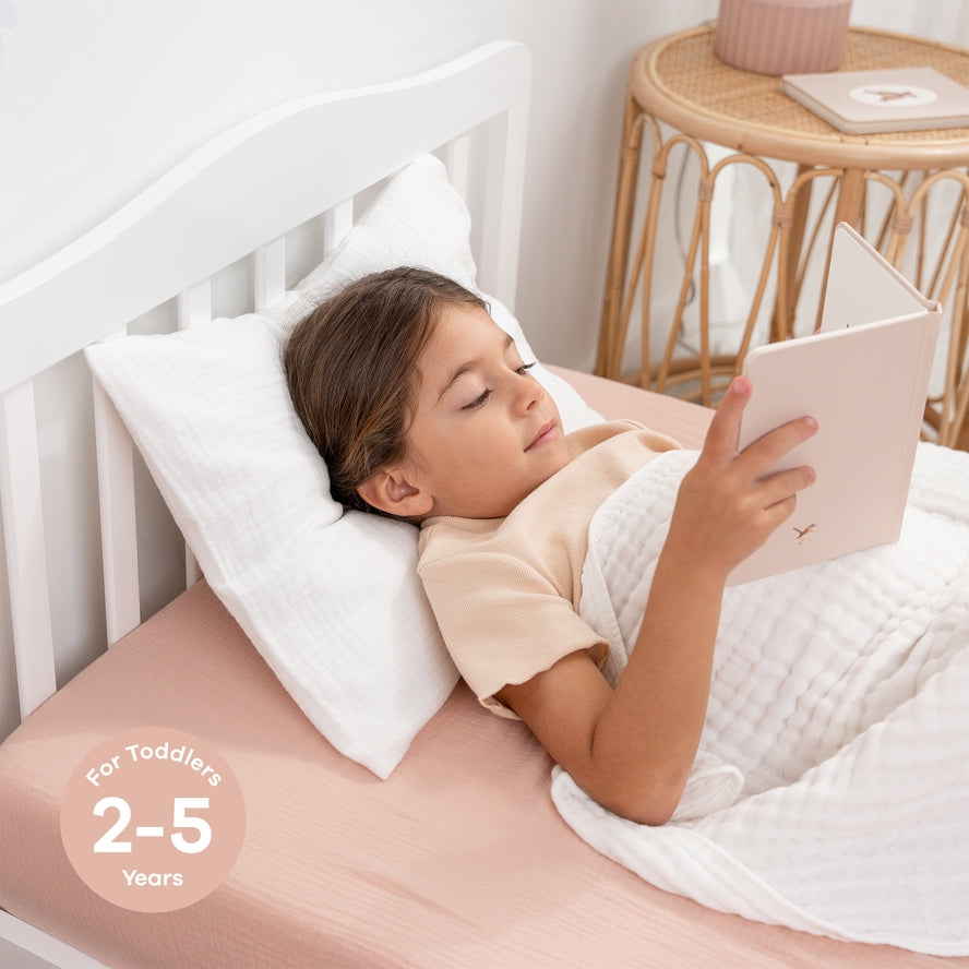 Comfy Cubs Toddler Pillow with Soft Muslin Cotton Pillowcase - Hypoallergenic & Breathable Baby Pillow for Nursery, Travel & Nap Time