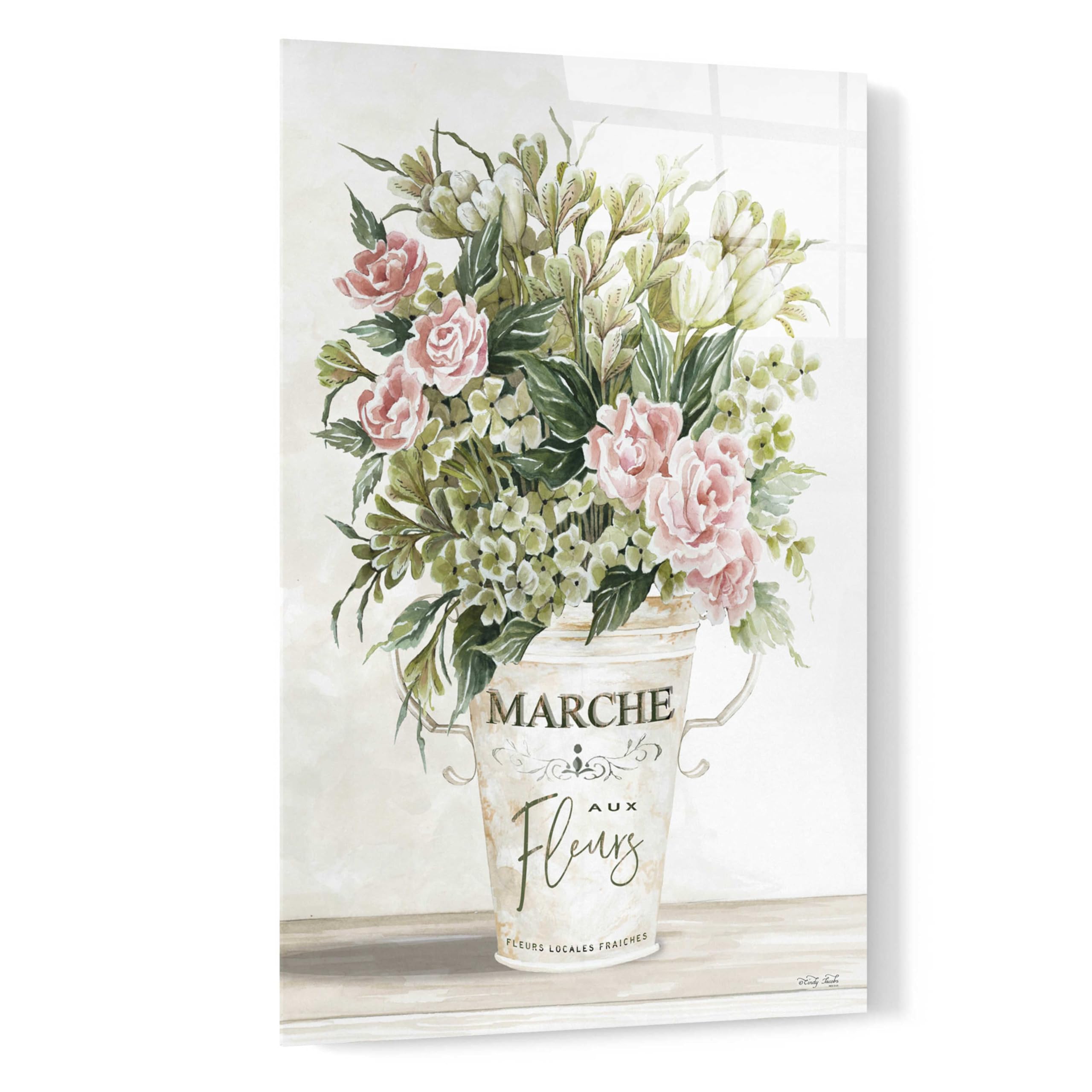 Spring Peonies I by Cindy Jacobs - 16x24 Inch Acrylic Glass Wall Art Painting, Floral Home Decor for Living Room, Bedroom & Office