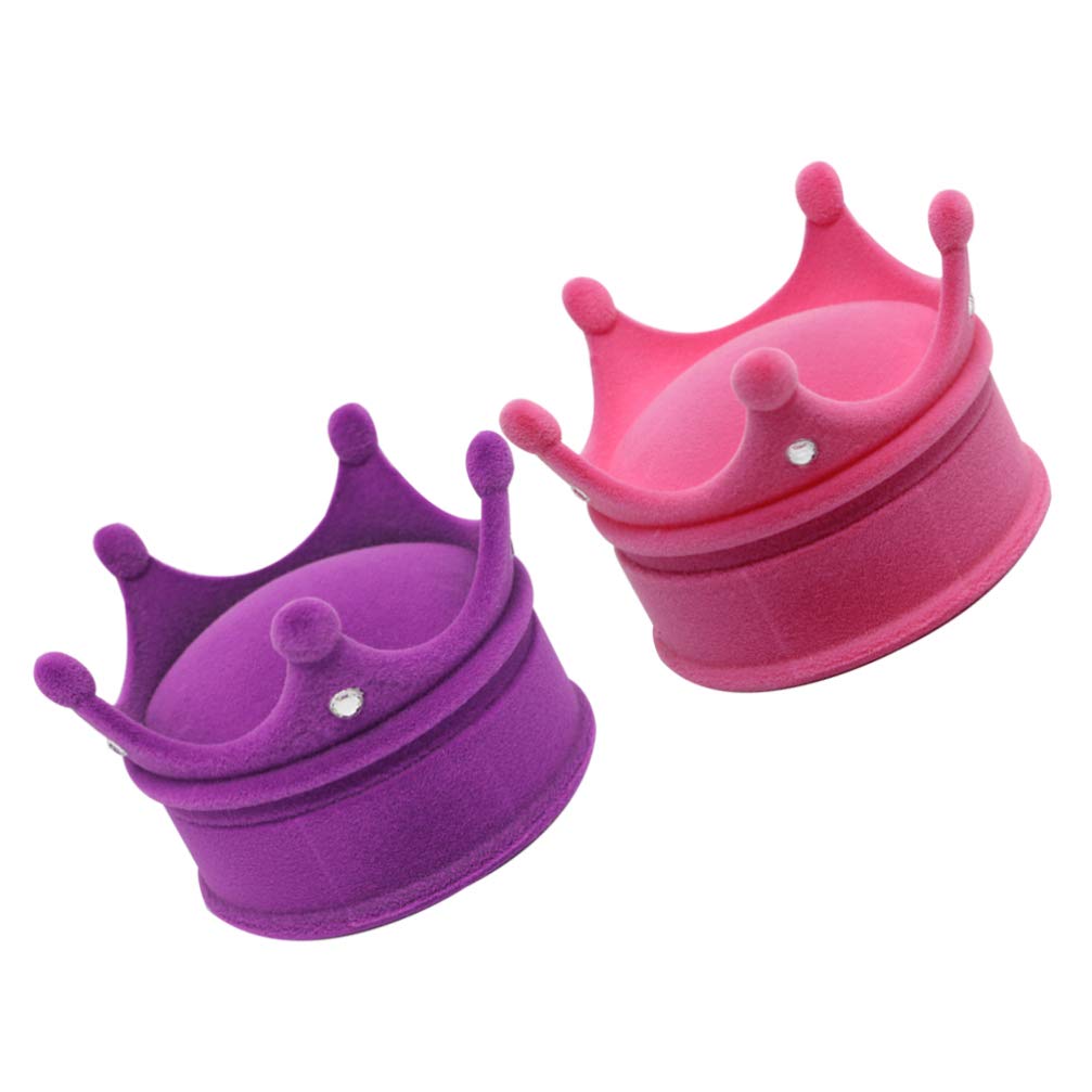 Hemoton 2-Piece Crown Jewelry Box Set - Elegant Ring Earrings Necklace Organizer with Crown Design, Purple Rosy Keepsake Storage Case for Women & Girls - Perfect for Gift Giving, Travel & Bedroom Decor