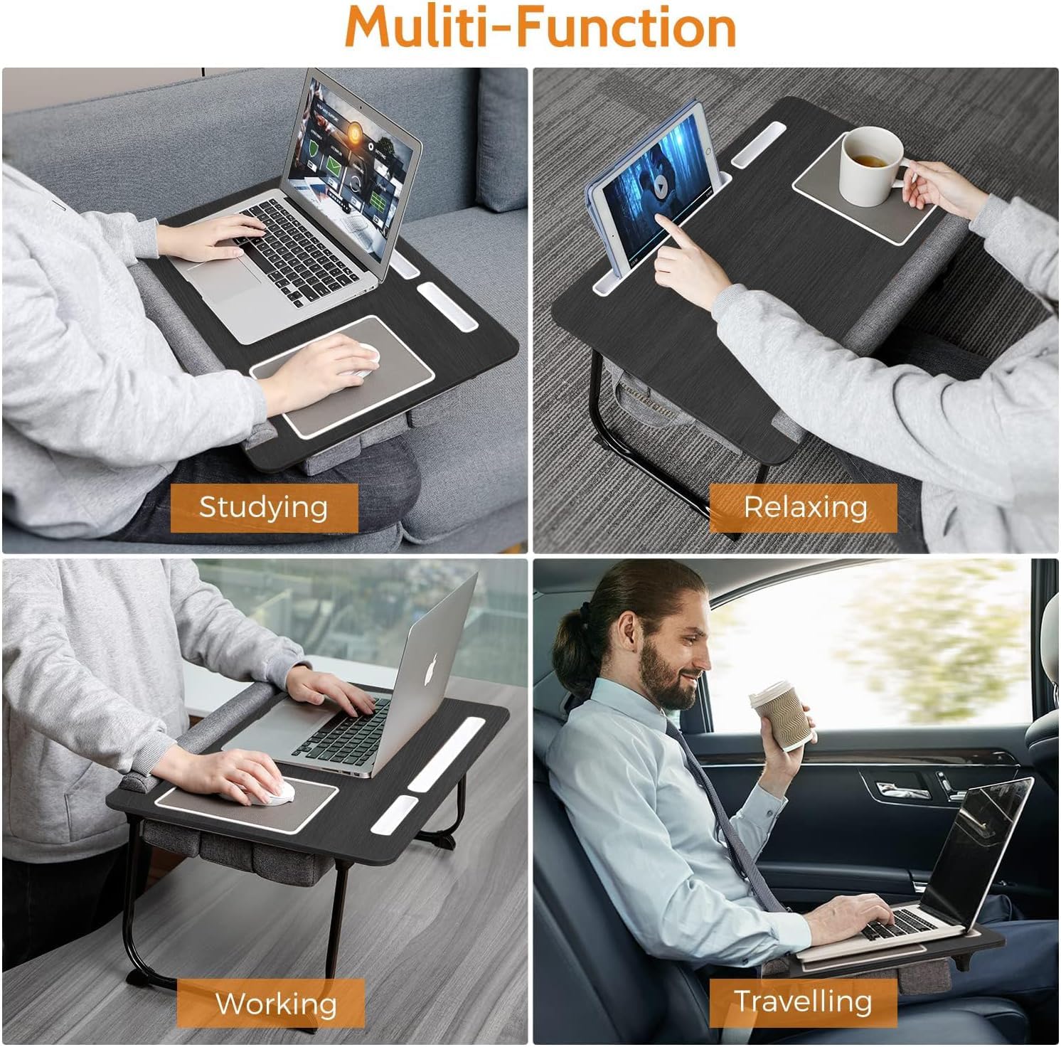 Ergonomic Lap Desk for Laptop with Memory Foam Cushion - Adjustable Portable Laptop Tray for Bed, Couch & Office Use - Fits 15-17 Inch Laptops - Foldable Design with Tablet Slot, Phone Holder, Mouse Pad & Wrist Support - Perfect for Remote Work, Gaming & Home Study