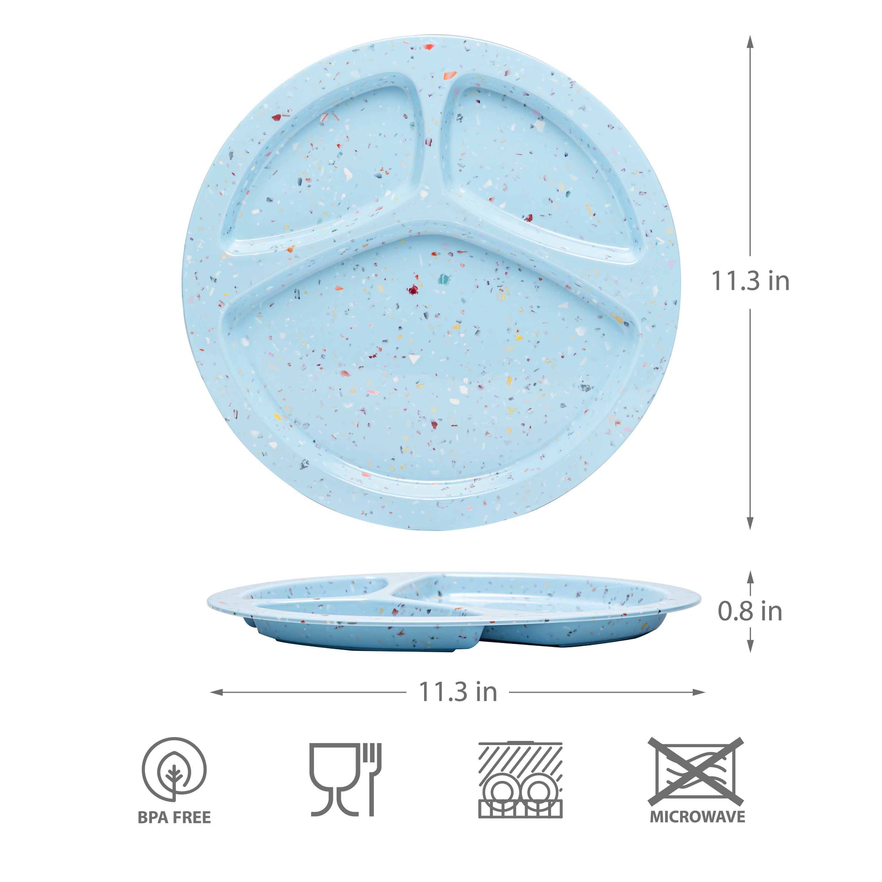 2-Piece Confetti Divided BBQ Plates Set - Blue | Durable Melamine Serving Dishes for Outdoor Picnics, Backyard Grilling & Party Entertaining