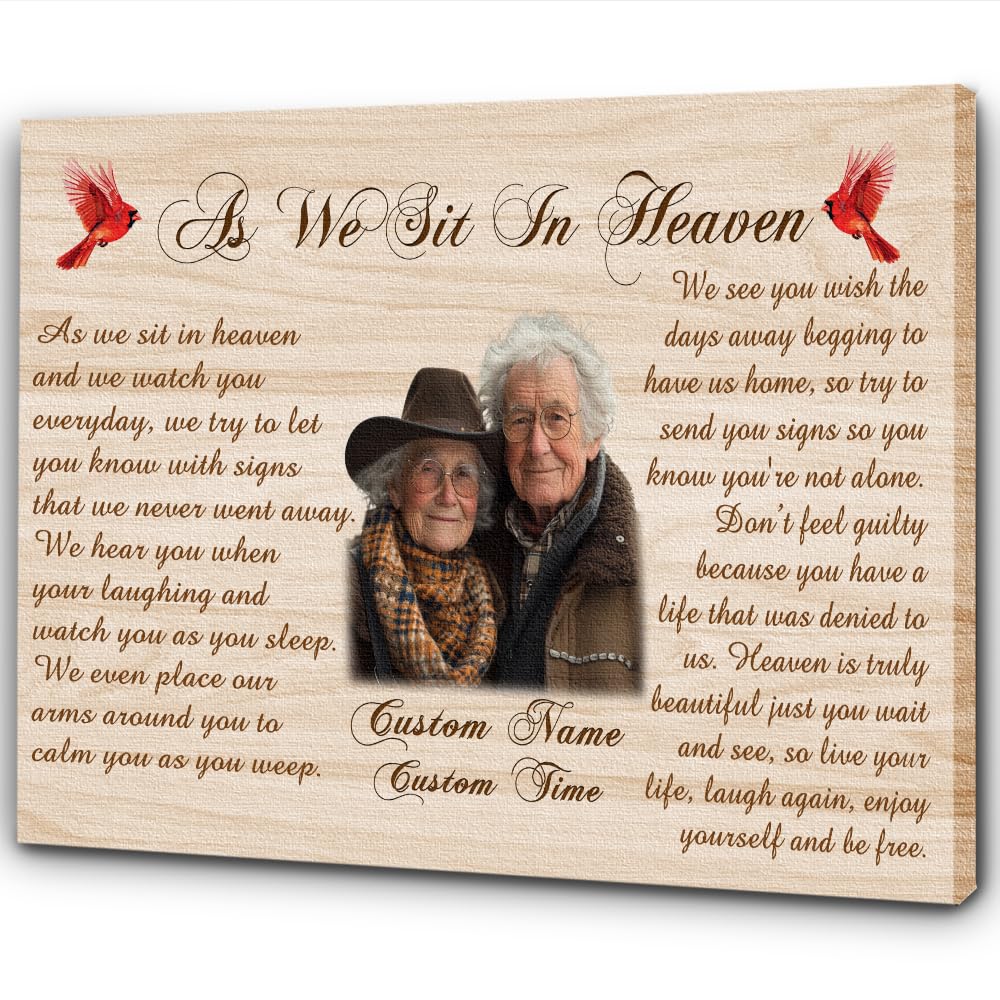 Heavenly Cardinal Memorial Canvas - Personalized Sympathy Gift for Parents in Heaven, 16x12 Inch Remembrance Art for Mom and Dad - Perfect for Home Decor, Wall Tribute & Comforting Bereavement Gift