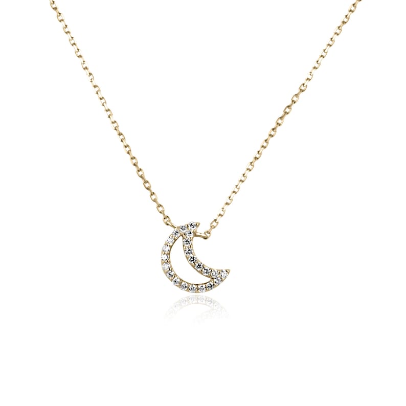0.20tcw Natural Diamond Moon Crescent Pendant Necklace in 14K Gold - Elegant Cable Chain for Women's Everyday Wear & Special Occasions