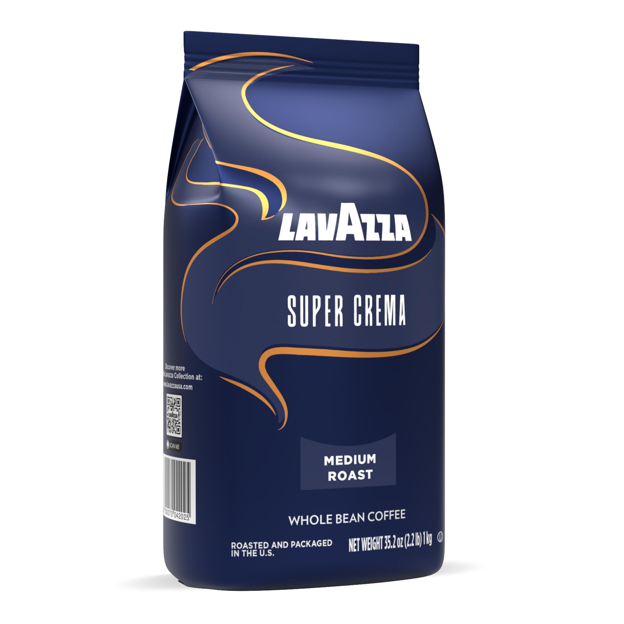 Lavazza Super Crema Whole Bean Coffee - Medium Espresso Roast, Arabica & Robusta Blend, 2.2 lb (1 kg) Bag - Pack of 6 - Perfect for Home Brewing, Espresso Machines & Office Coffee Stations