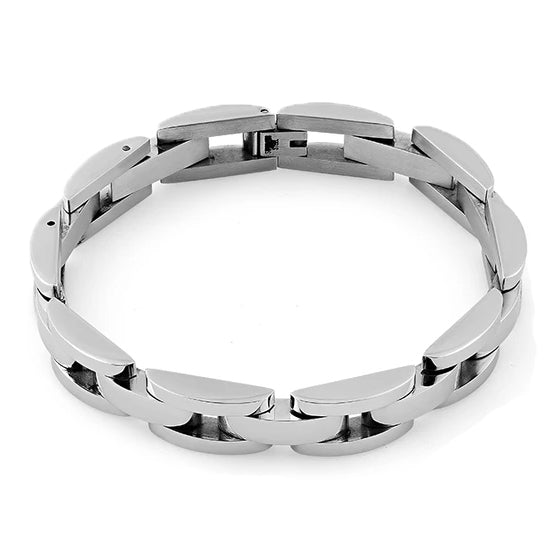 Stainless Steel Half Oval Link Bracelet for Women - Elegant & Durable Jewelry for Everyday Wear, Gifts, and Special Occasions