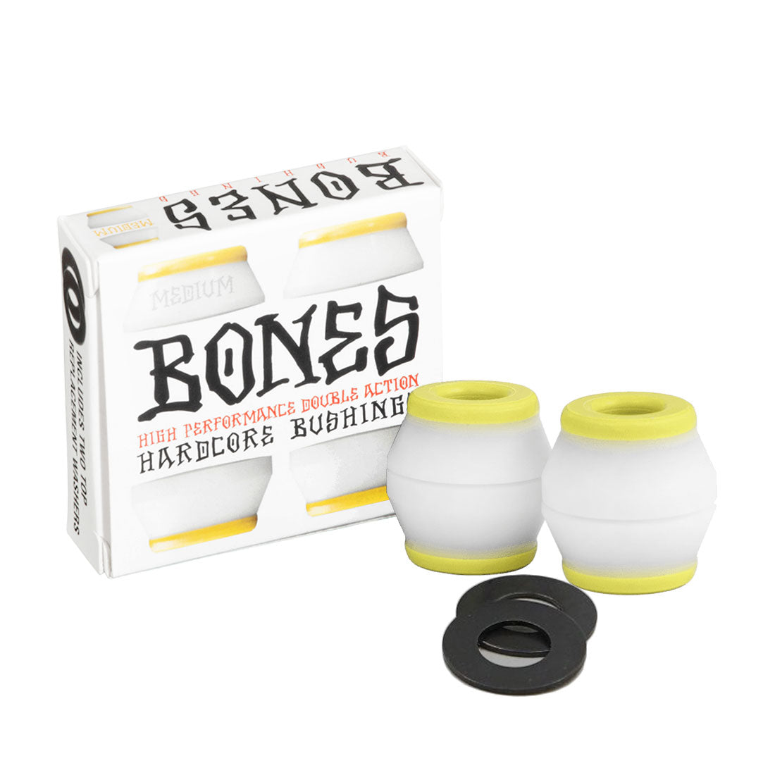 Bones Hardcore Conical Skateboard Bushings 4-Pack (White) - Perfect for Skateboard Trucks and Longboard Setup