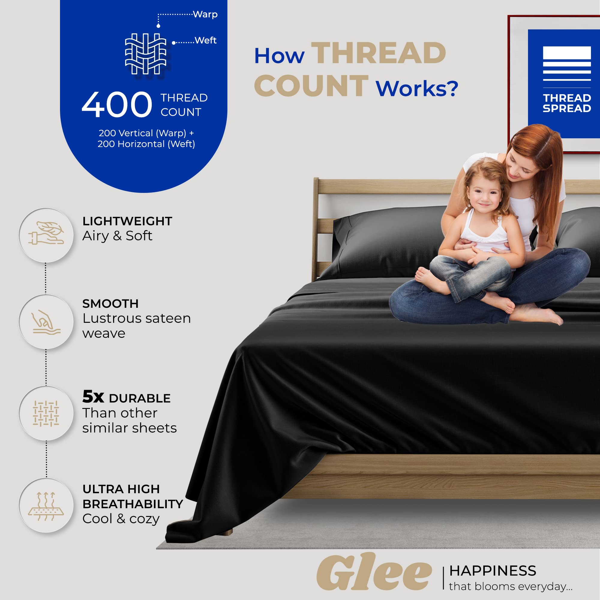 Premium 400 Thread Count 100% Cotton Twin XL Sheet Set - 3 PC Cooling Bed Sheets with 16