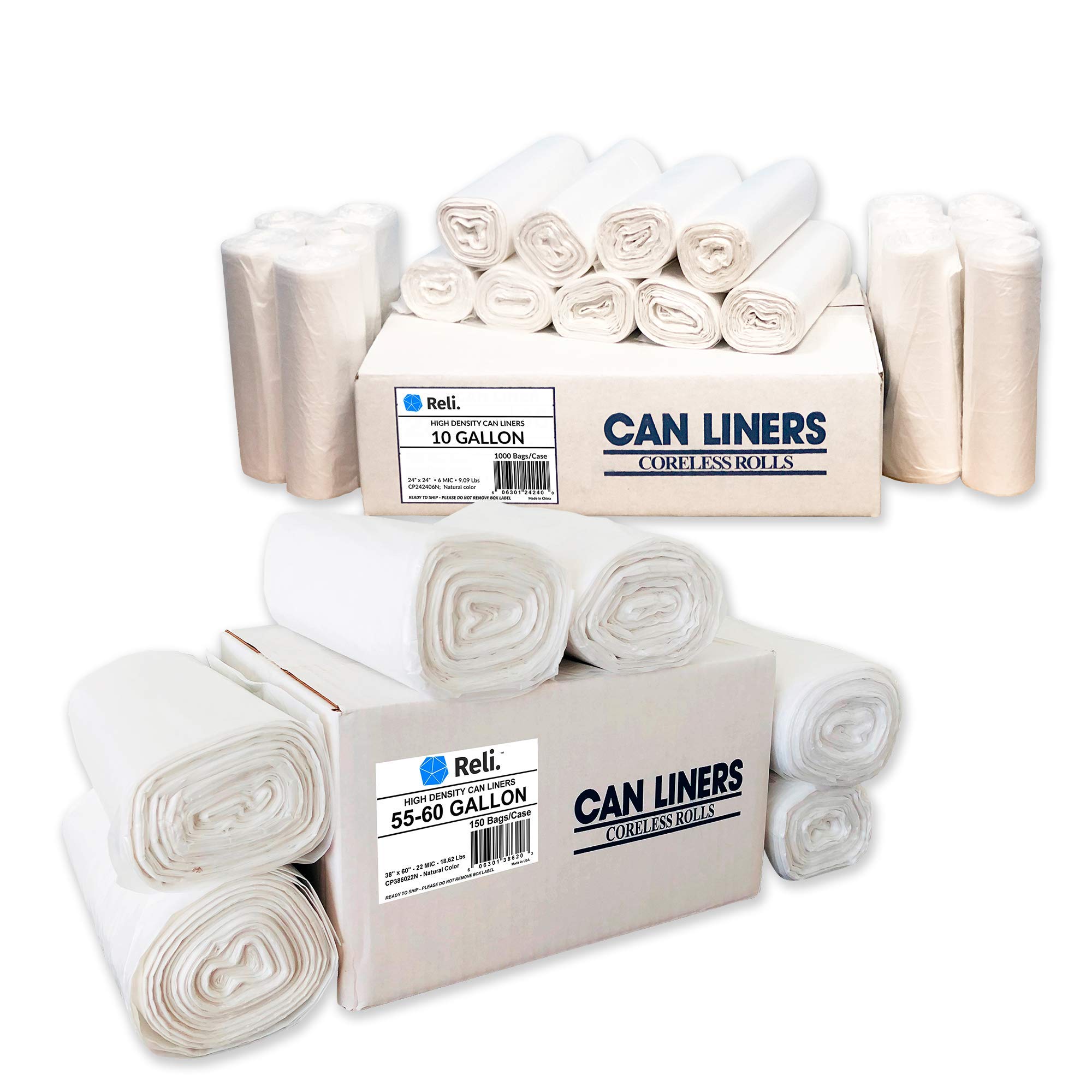55 Gallon Heavy Duty Trash Bags - 150 Count & 6-10 Gallon Kitchen Trash Bags - 1000 Count | Extra Thick, Leak Proof | Perfect for Home, Office, Commercial Use & Large Events