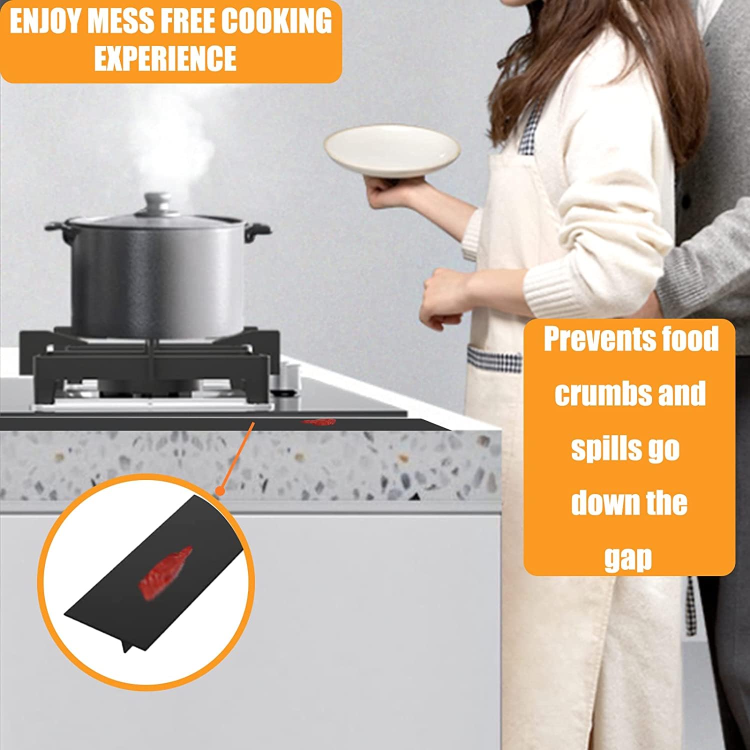 2 Pack 21 Inch Silicone Stove Gap Covers - Heat Resistant, Non-Slip Counter Gap Filler for Dustproof & Waterproof Protection (Black) - Perfect for Kitchen Safety and Cleanliness Between Stove and Countertop