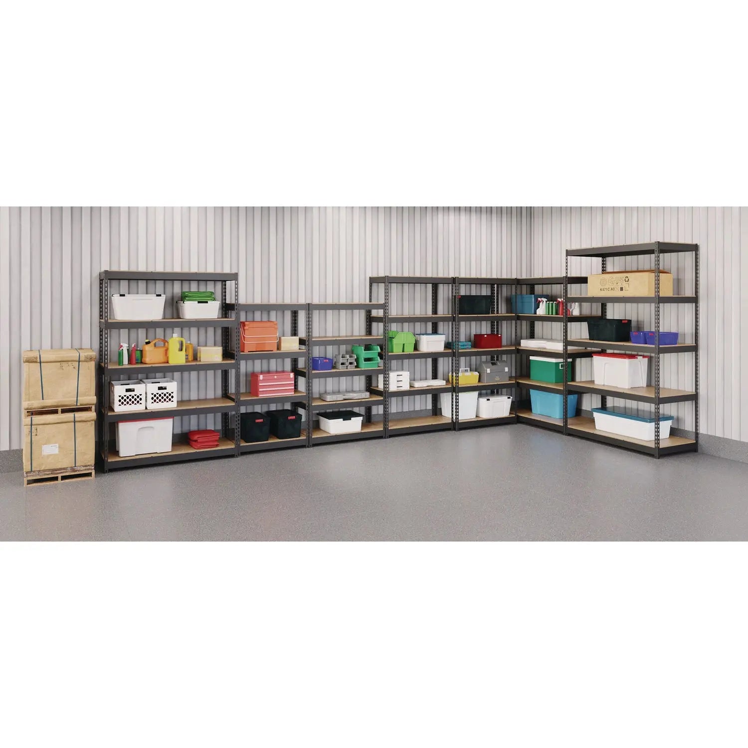 Alera® 5-Tier Black Steel Shelving Unit with Particleboard Shelves, 36