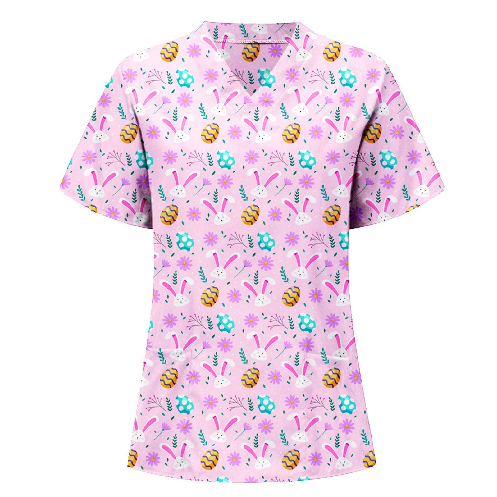 Women's V-Neck Long Sleeve & 3/4 Sleeve Rabbit Print Nursing T-Shirts - Easter Bunny Pattern Casual Tops for Work, Maternity & Spring Outfits