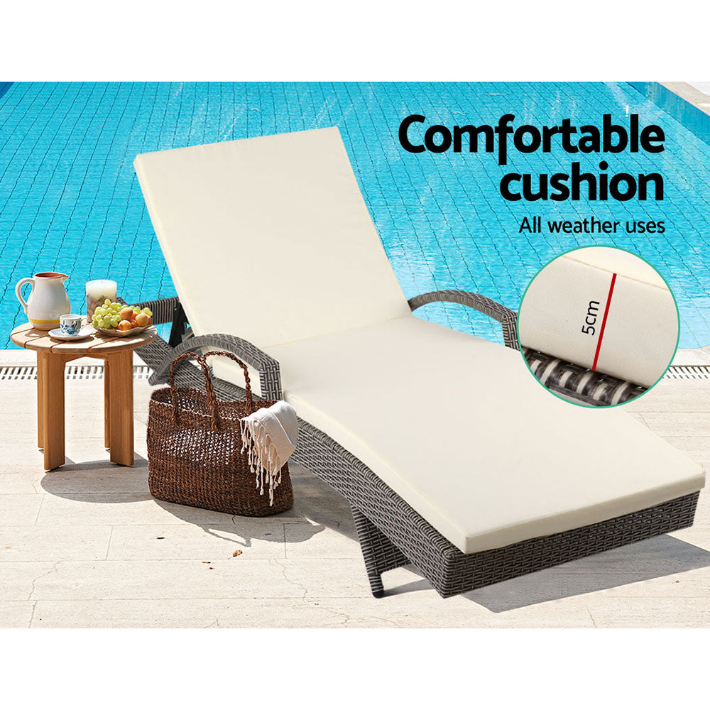 Premium Outdoor Sun Lounger Chair with Cushion - Grey - Waterproof & Durable Patio Furniture for Poolside, Beach, Garden Relaxation