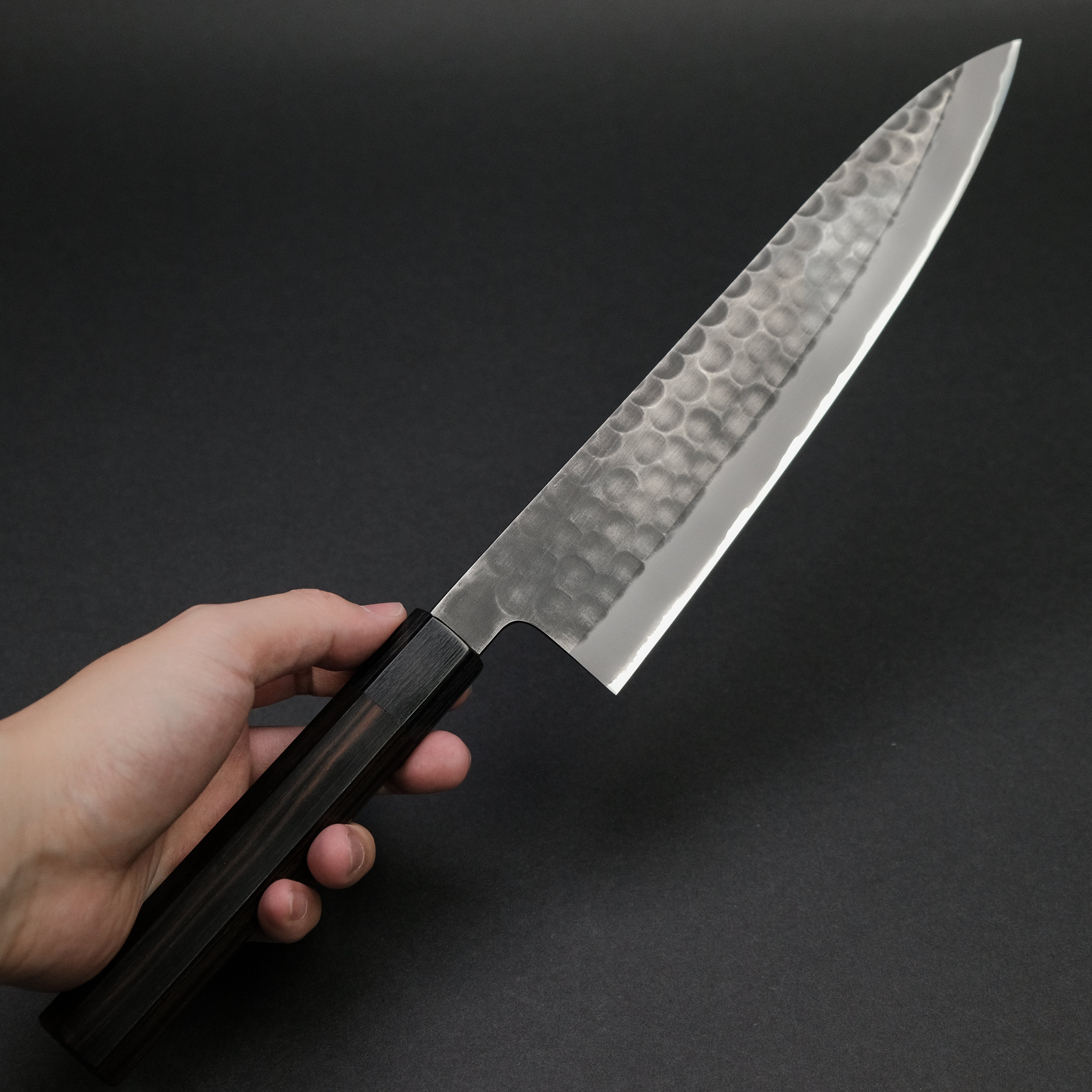 Premium Mutsumi Blue Super Kurouchi Tsuchime Gyuto Japanese Chef Knife 240mm with Ebony Handle - Perfect for Professional Chefs & Home Cooking Enthusiasts