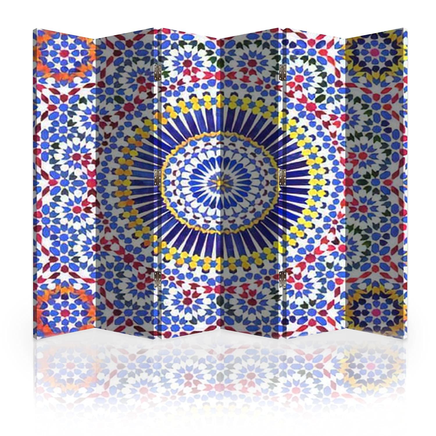 Moroccan Mosaic Canvas Room Divider - 6 Panel Folding Privacy Screen with Colorful Geometric Patterns | Perfect for Home Office, Bedroom Partition & Living Room Decor
