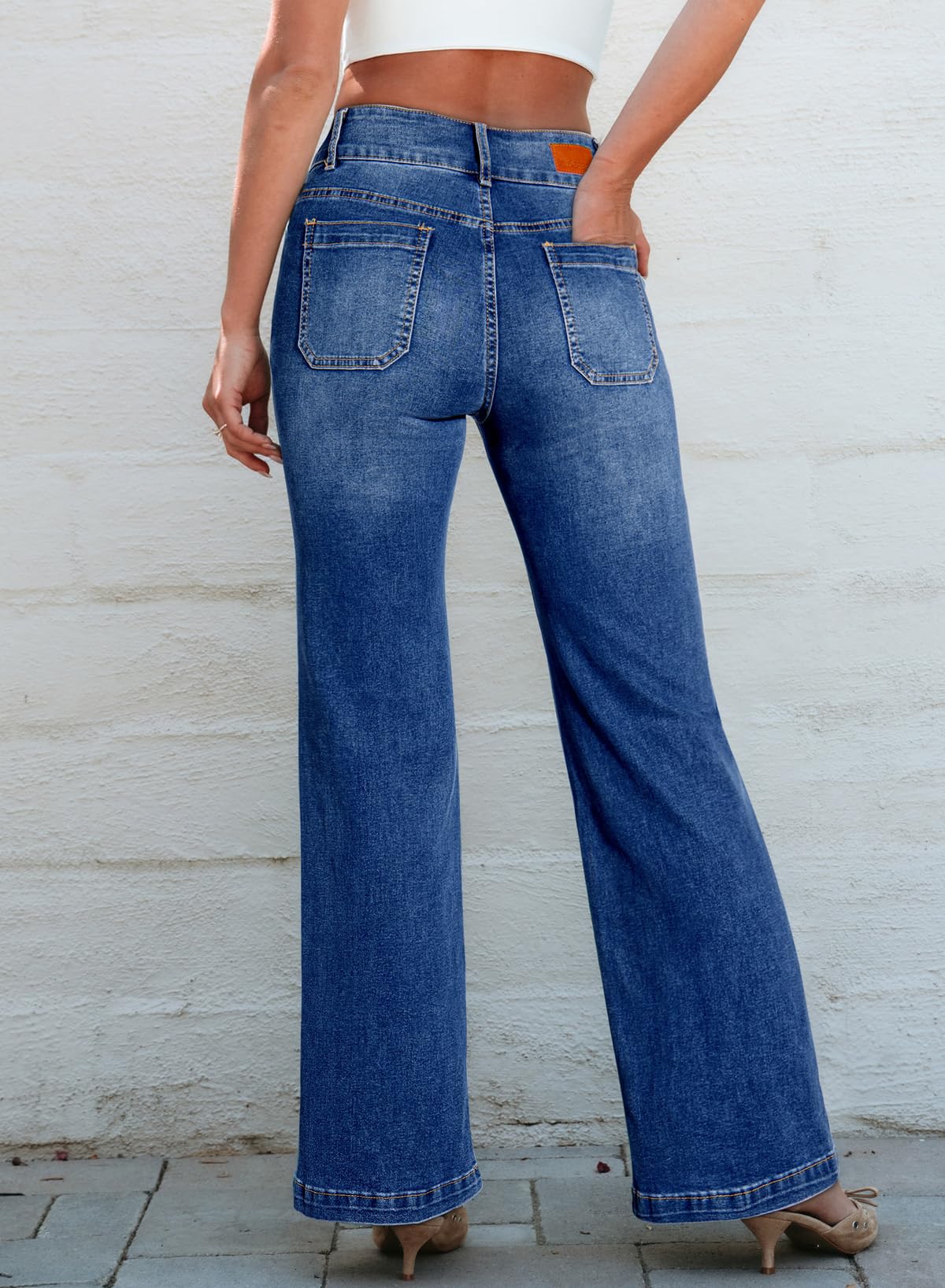 Sidefeel Women's High Waisted Wide Leg Jeans - Tummy Control Stretchy Denim Pants with Front Pockets & Zipper | Casual Comfort for Work, Travel & Everyday Wear