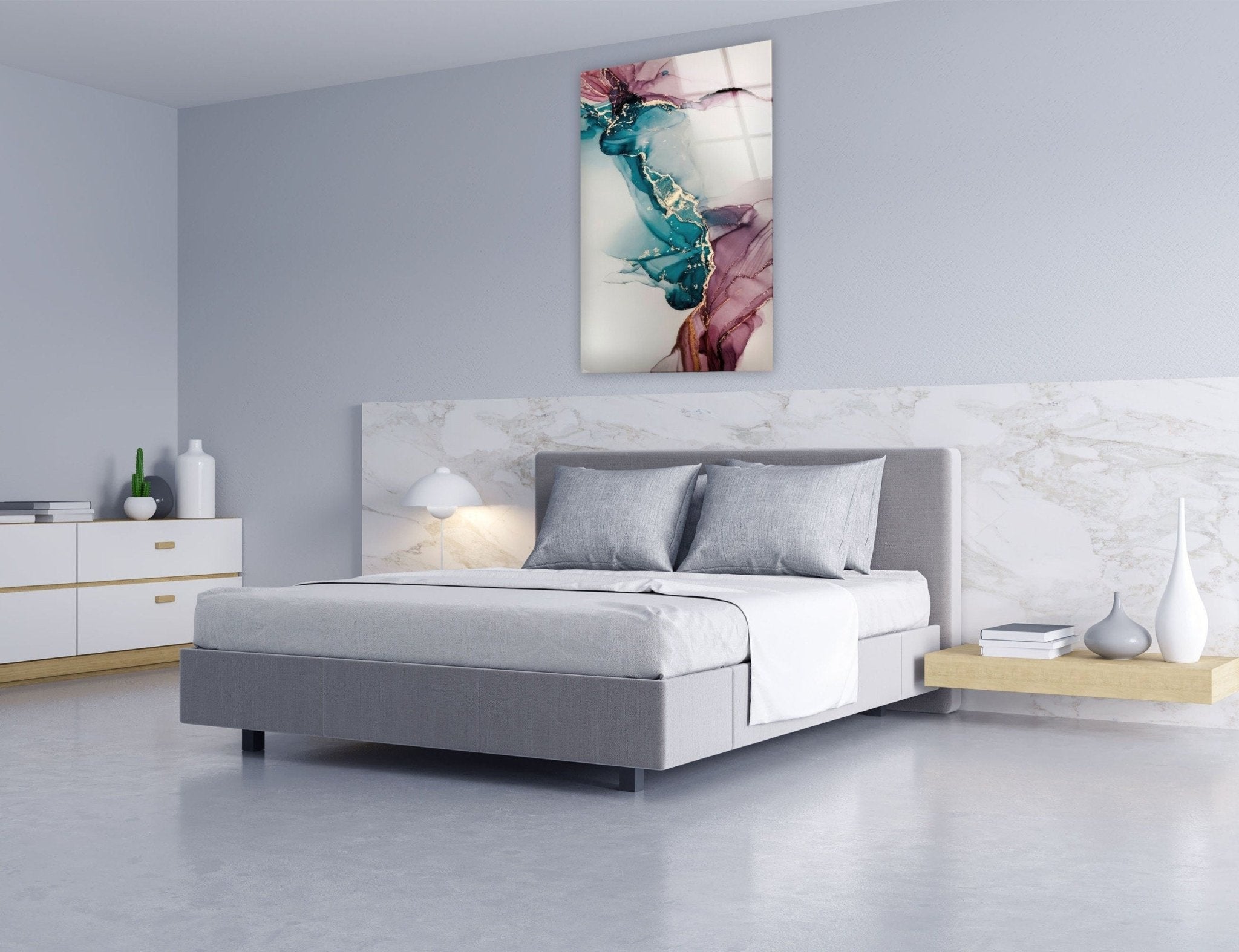 Abstract Pictorial Art Glass Wall Decor - Modern Handmade Glass Art for Living Room, Bedroom & Office - Unique Home & Interior Design Decorations