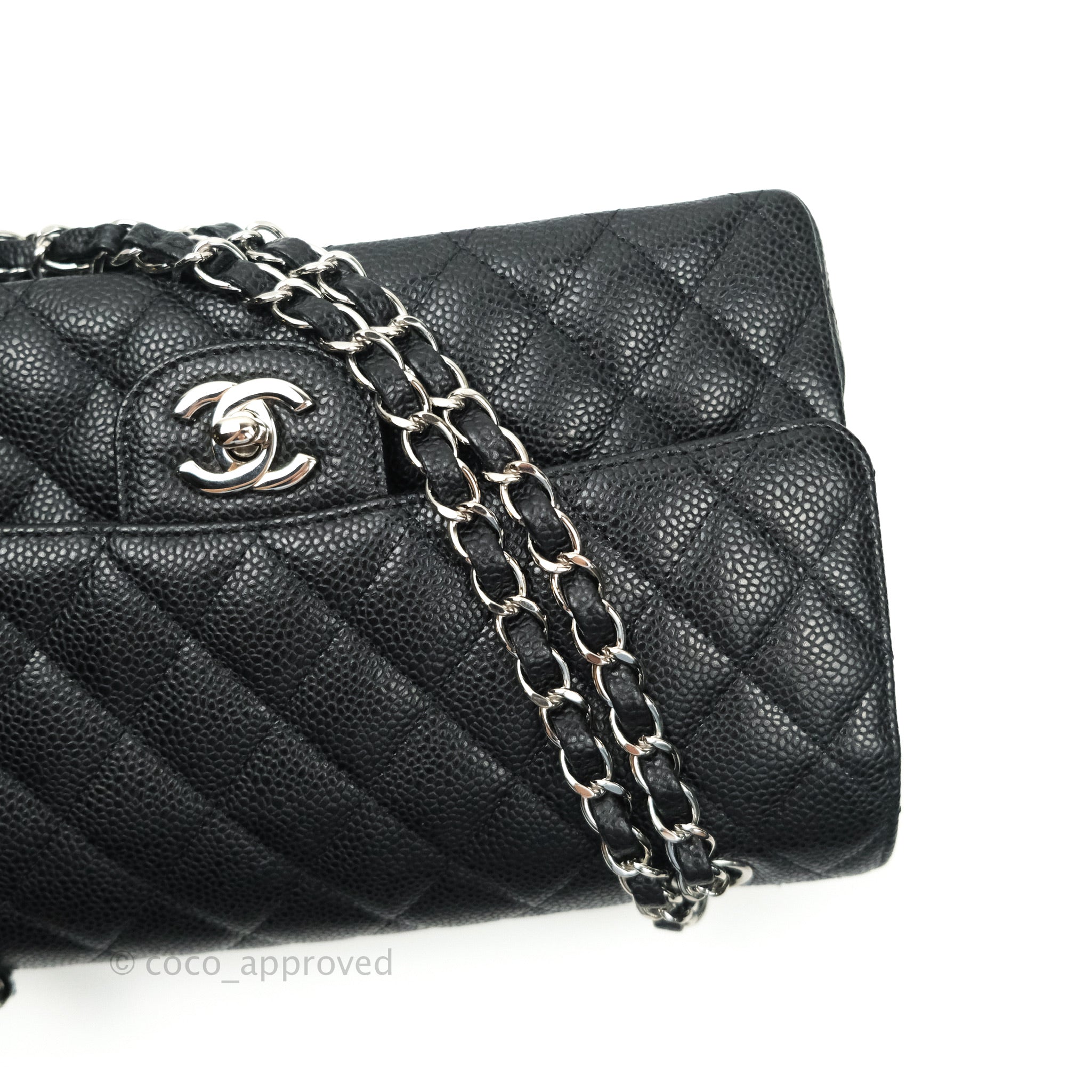 Chanel Classic Medium Double Flap Bag Black Caviar Leather with Silver Hardware - Luxury Shoulder Bag for Women, Perfect for Work, Evening Events & Special Occasions