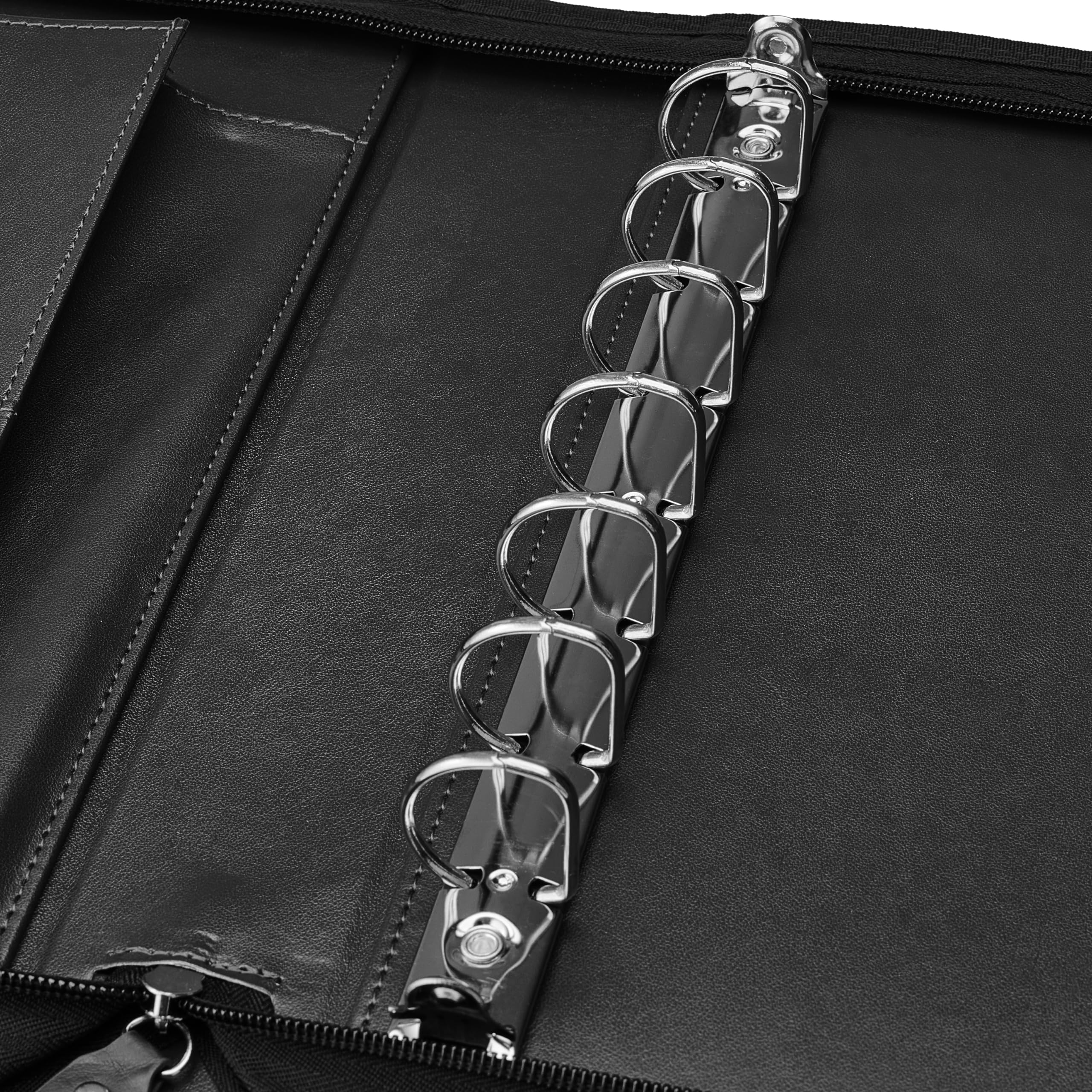 GALLAWAY LEATHER 7 Ring Business Checkbook Binder - PU Leather Zippered Check Portfolio Holder with 600 Checks Capacity for Executives & Personal Use (Black) | Perfect for Office, Banking & Financial Organization