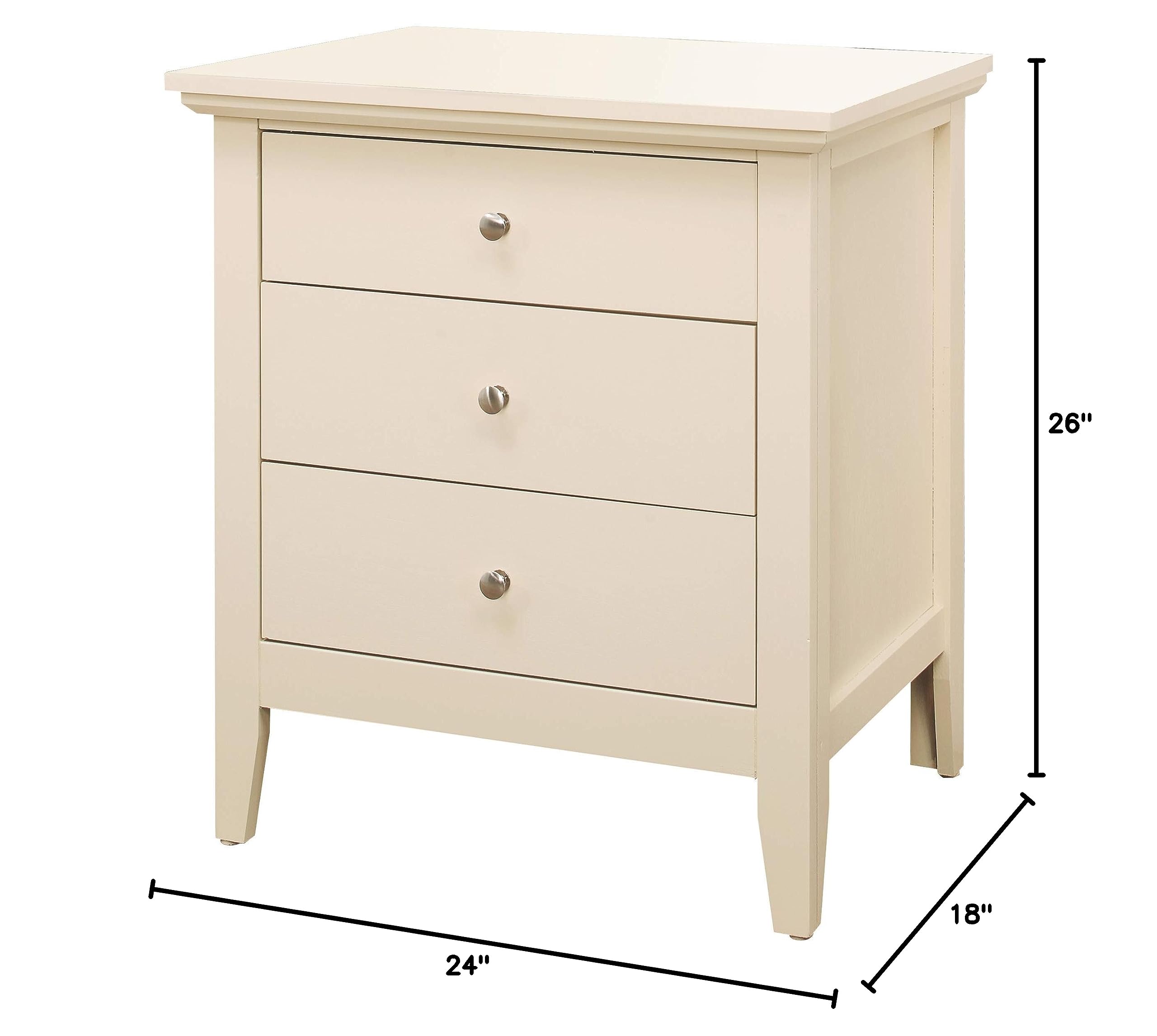 Glory Furniture Hammond 3-Drawer Nightstand in Beige - Modern Bedside Table with Storage for Bedroom, Guest Room & Dorm