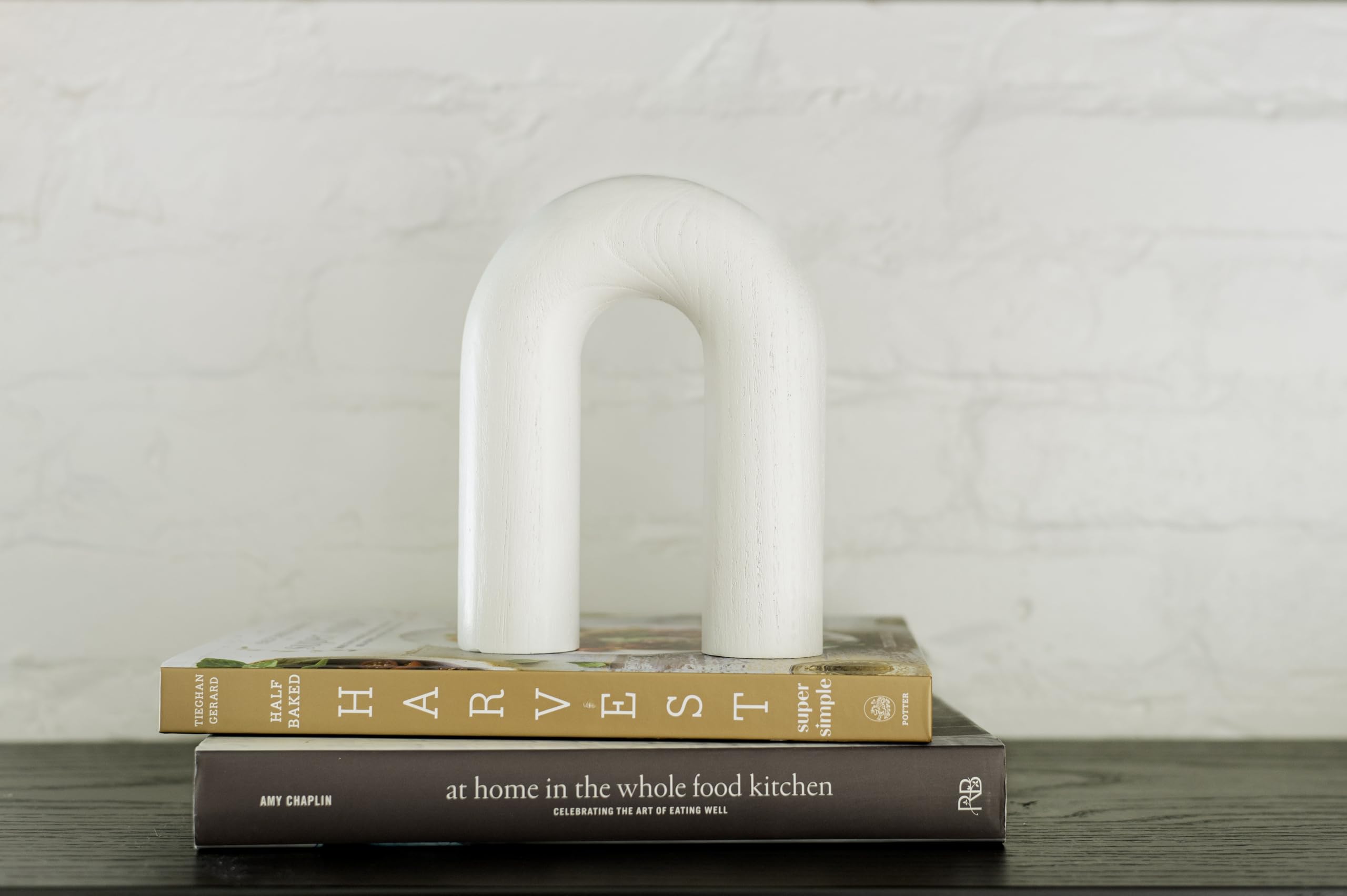 White Wood Arch Coffee Table Book Shelf - Living Room Decor for Home Accents