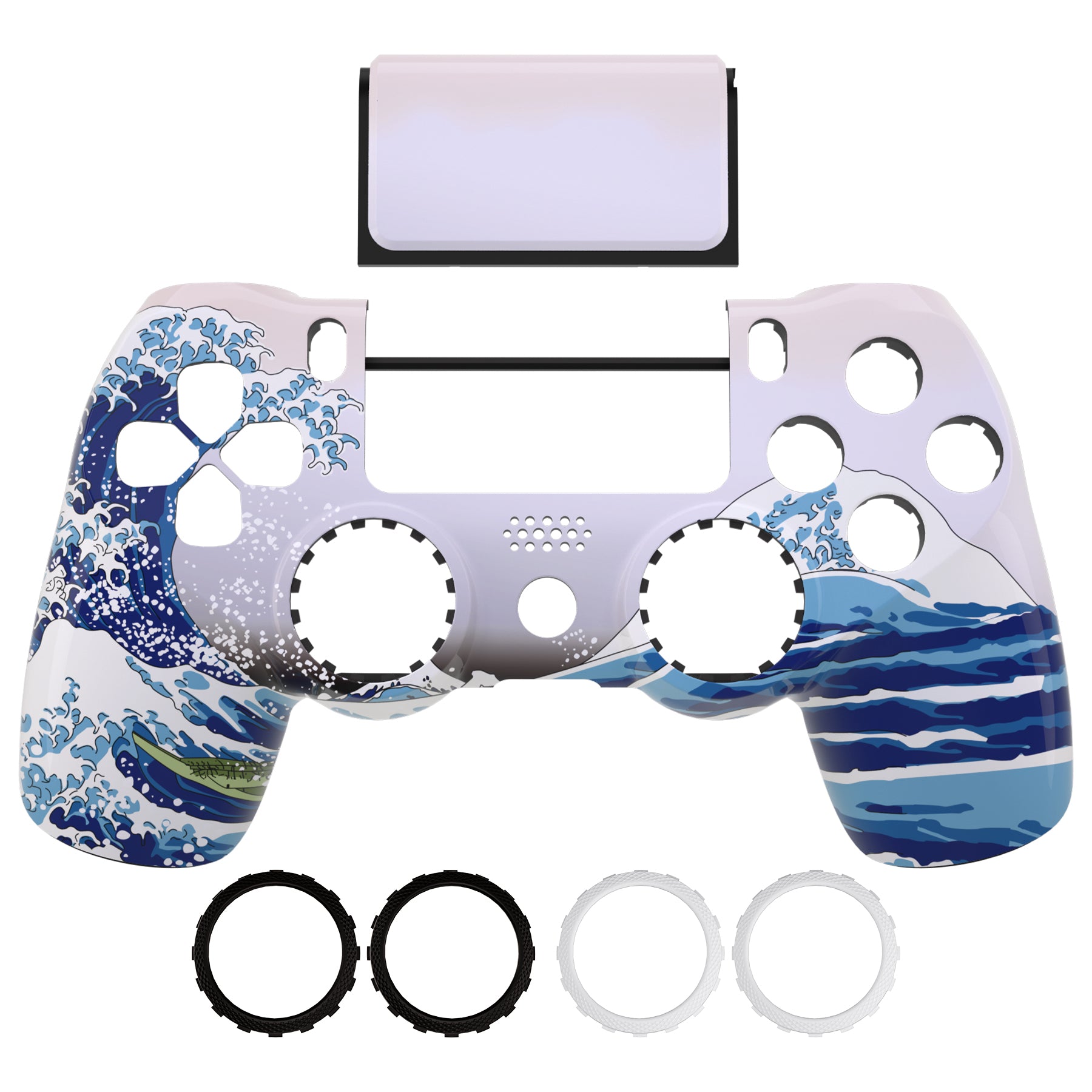 eXtremeRate Ghost Redesigned Front Housing Shell with Touch Pad for PS4 Slim Pro Controller JDM 040/050/055 - The Great Wave Design | Replacement Cover for Enhanced Gaming Experience | Perfect for PS4 Controller Customization & Repair