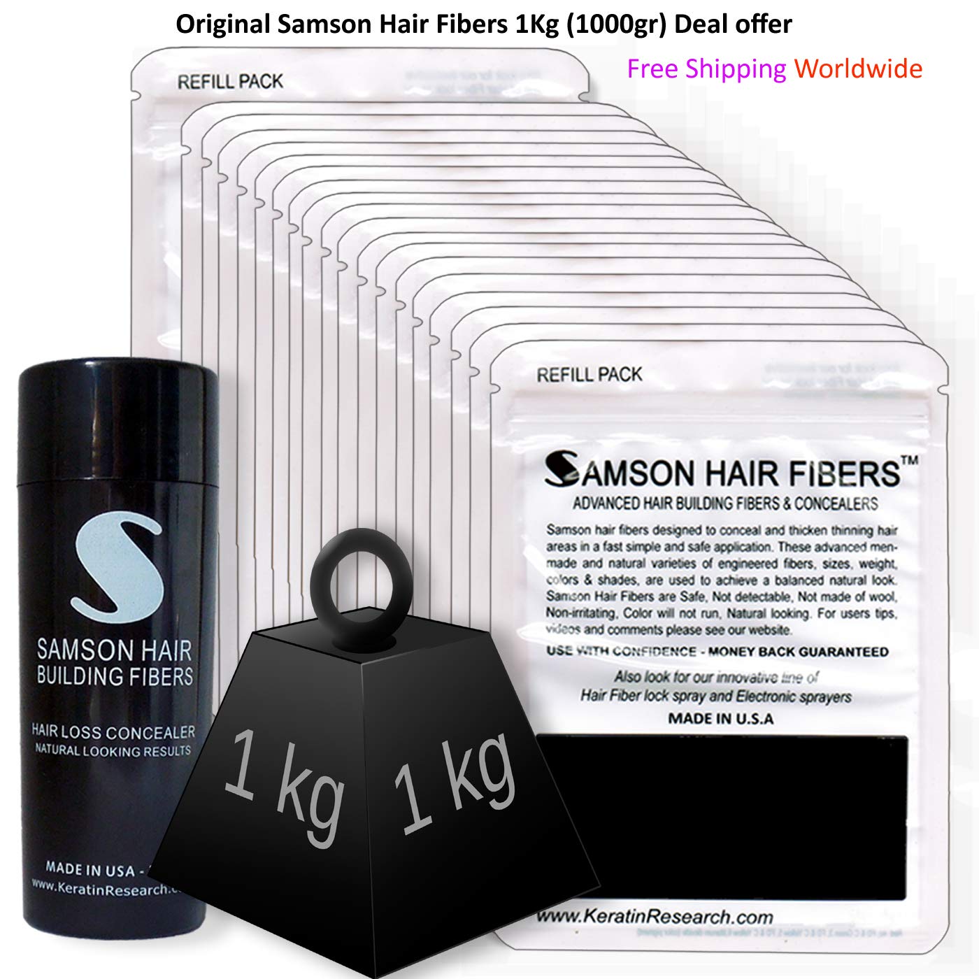 Best Hair Loss Concealer & Thickening Fibers - 1KG Black | USA Made for All Hair Types | Perfect for Thinning Hair, Bald Spots & Daily Styling