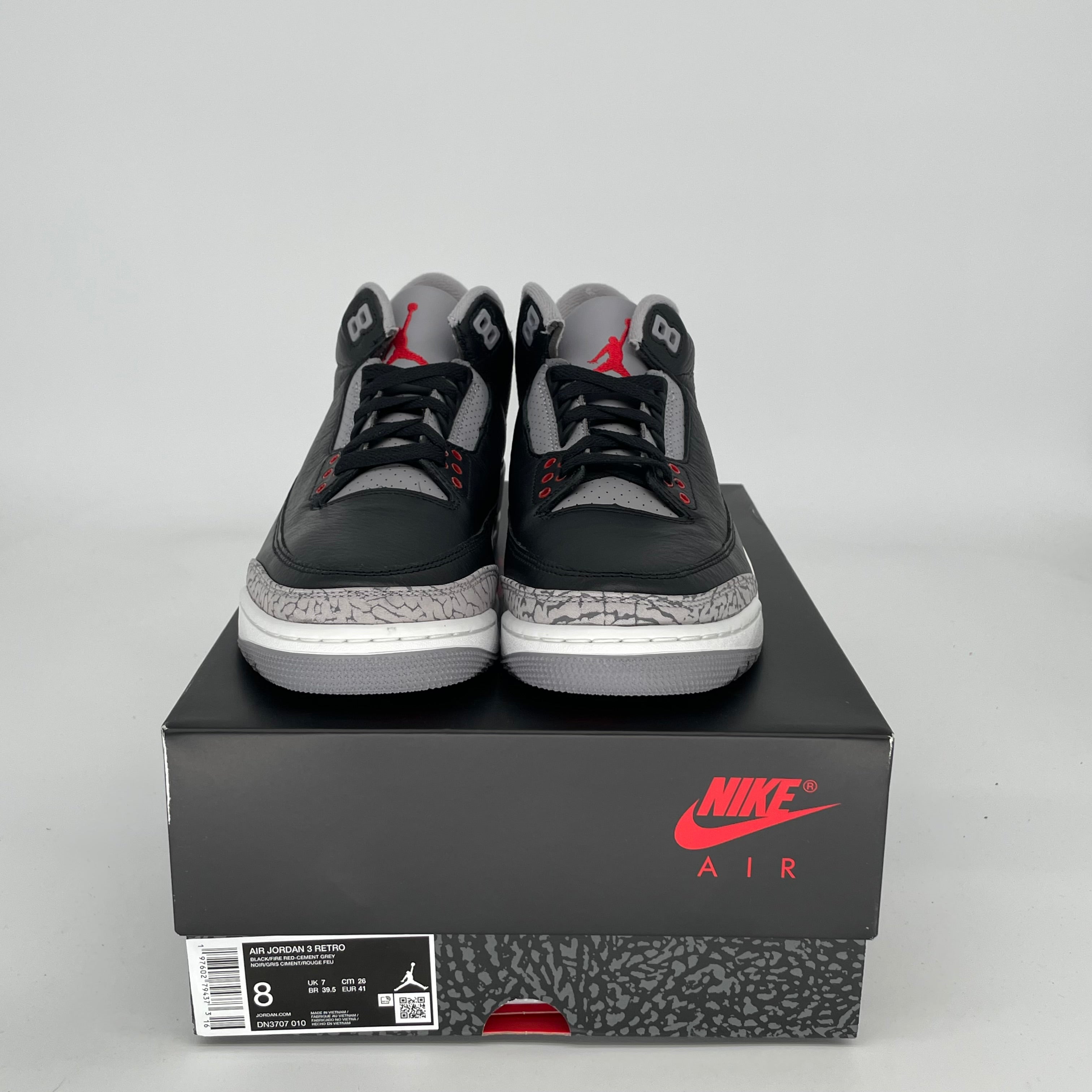 Original Air Jordan 3 Retro 'Black Cement' Men's Basketball Shoes - Size 8 (DN3707-010) | Iconic Sneakers for Streetwear & Basketball Performance