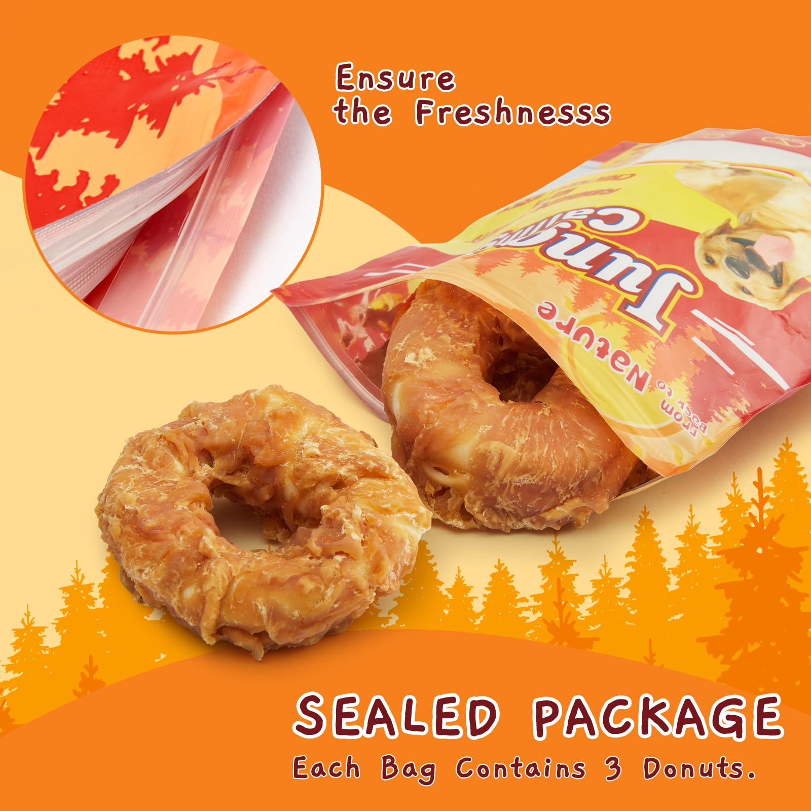 Premium Long-Lasting Dog Treats - Chicken Wrapped Rawhide Donuts for Medium & Large Dogs | Natural Chewy Chews for Dental Health | Perfect for Training Rewards & Playtime Snacks