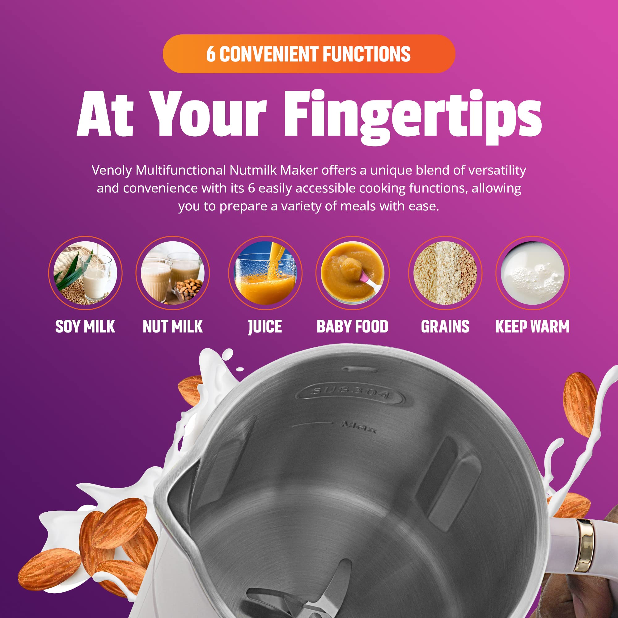 Nut Milk Maker Machine - Stainless Steel Blades for Homemade Almond, Soy & Cashew Milk | Dairy-Free, Vegan & Plant-Based Beverage Maker (5.5 Cups Capacity, White) - Perfect for Keto, Paleo & Healthy Lifestyles