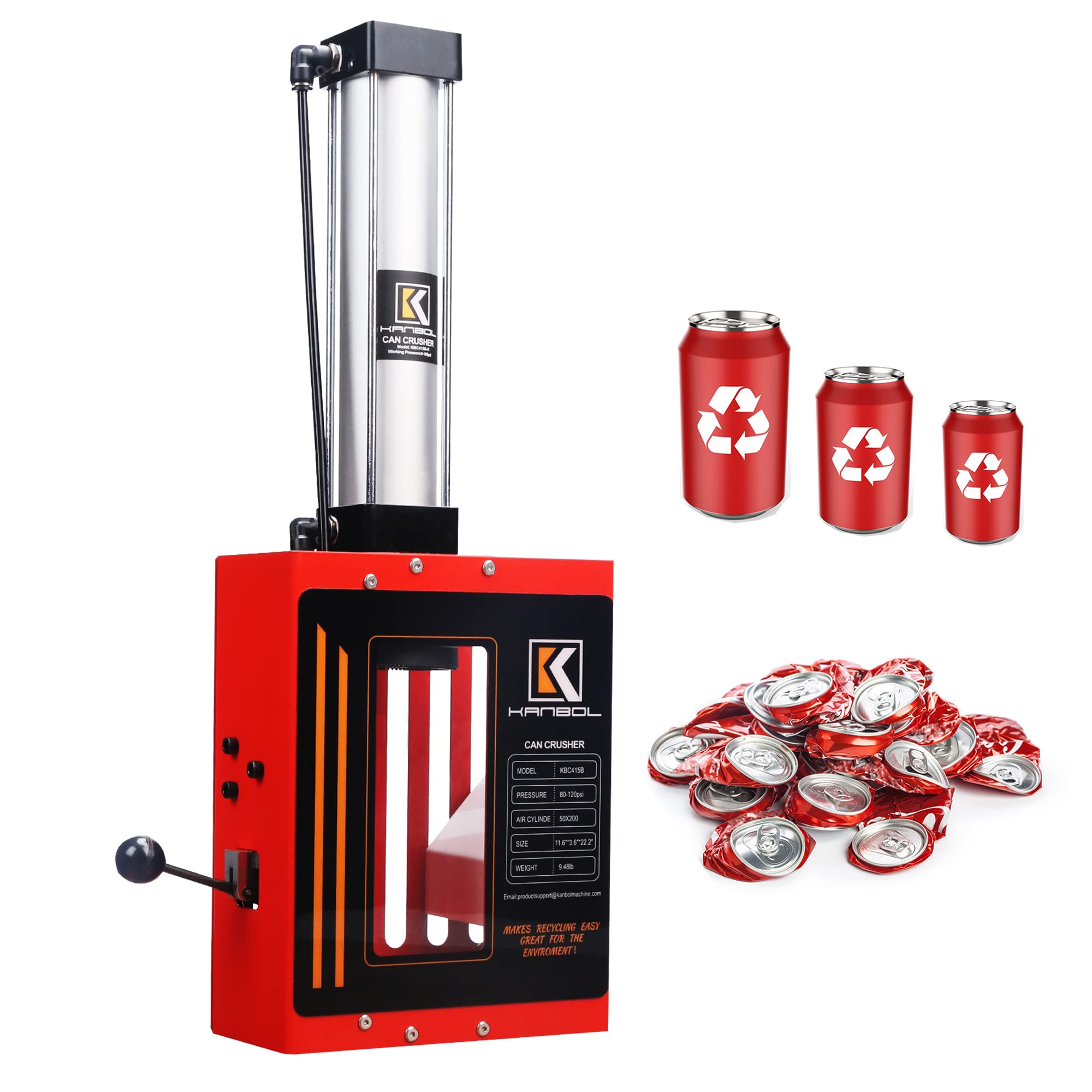 12oz/16oz Automatic Pneumatic Can Crusher with Wall Mount - Heavy Duty Soda Beer Can Smasher for Recycling - Red (Perfect for Home Bars, Garages & Eco-Friendly Waste Reduction)