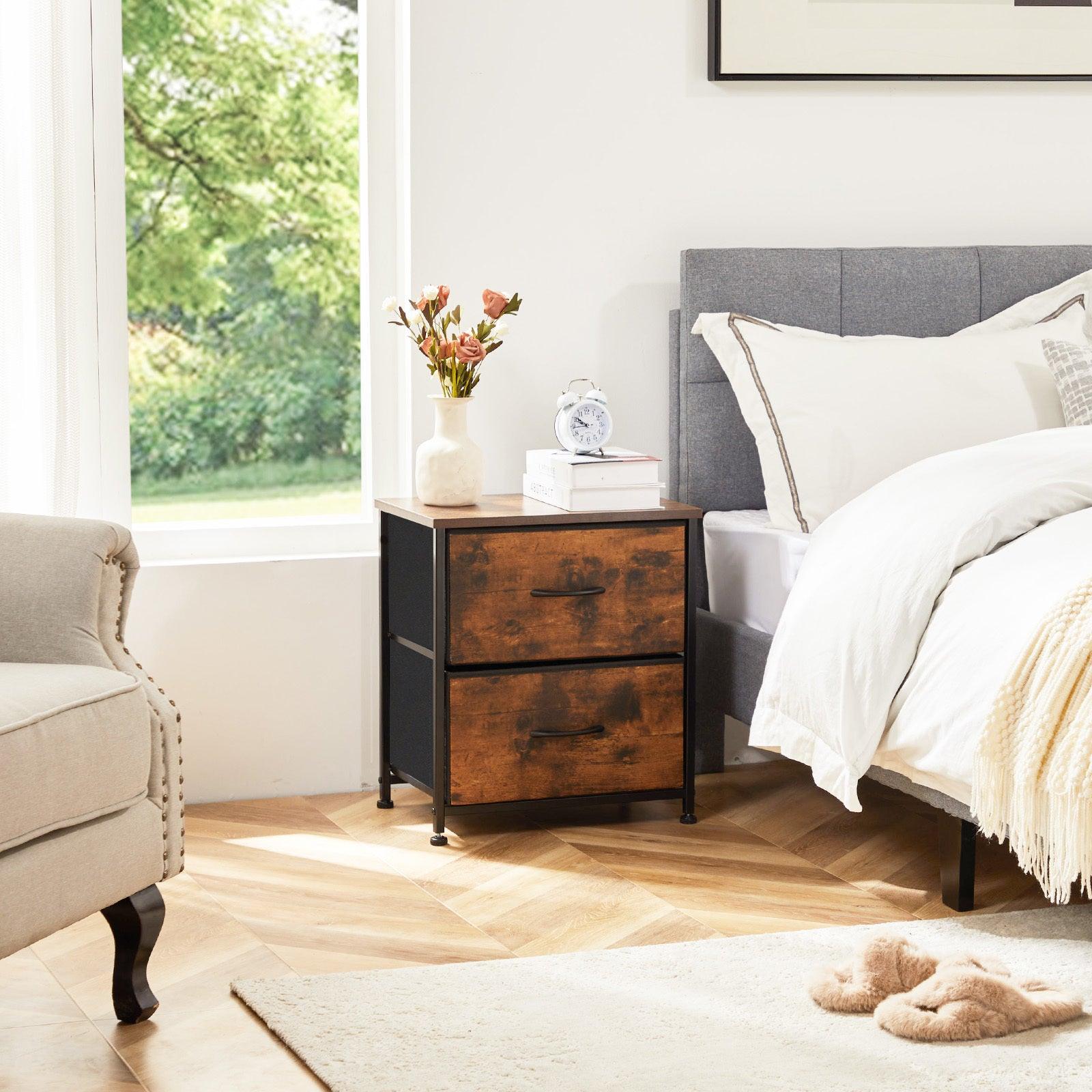 Modern Brown Wood Top & Metal Frame Dresser Drawers - 2 Pack for Bedroom, Living Room, or Office Storage Organization