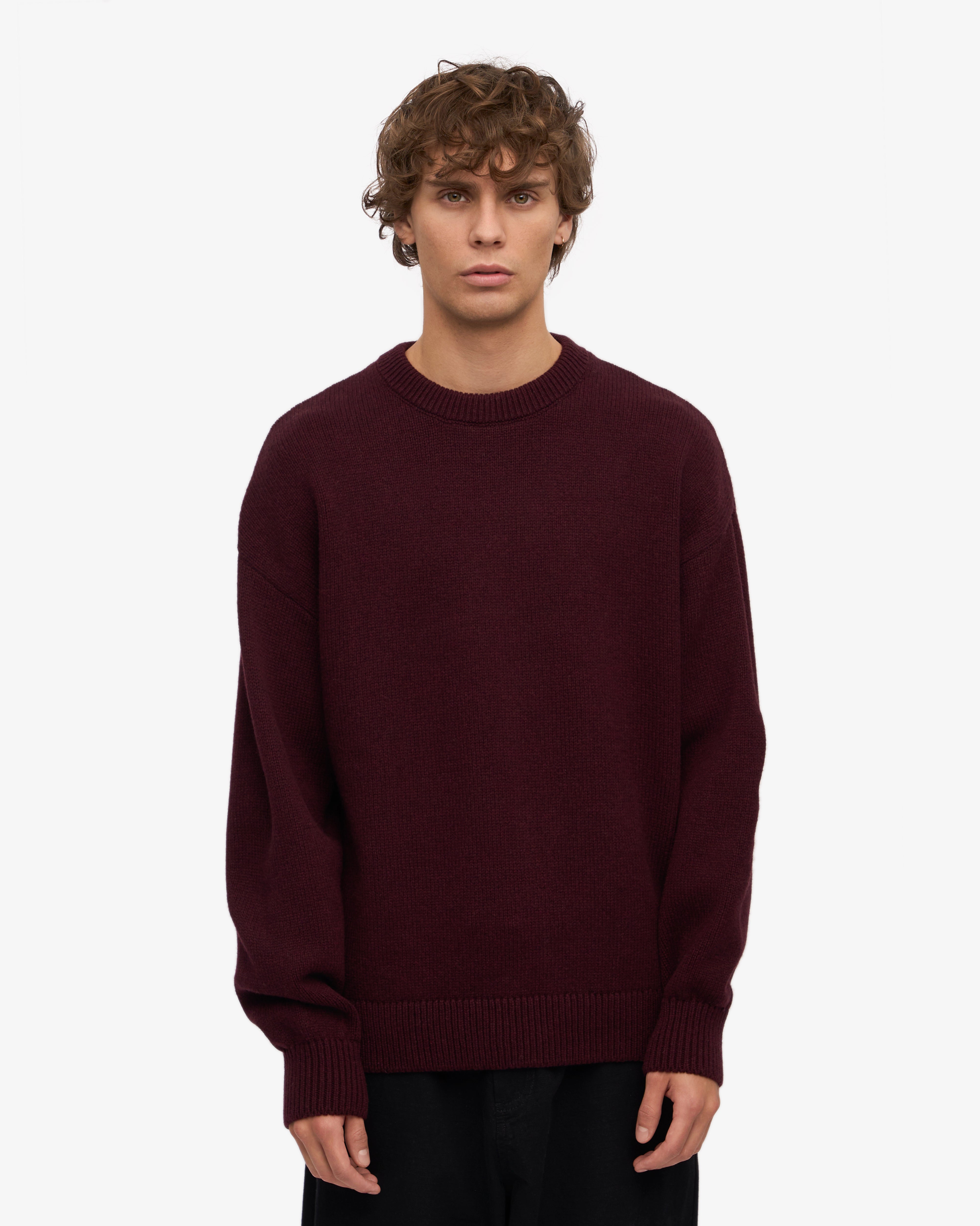 Premium Oversized Merino Wool Sweater for Women - Soft & Warm Oxblood Red Crewneck Pullover | Perfect for Winter, Fall & Casual Outfits
